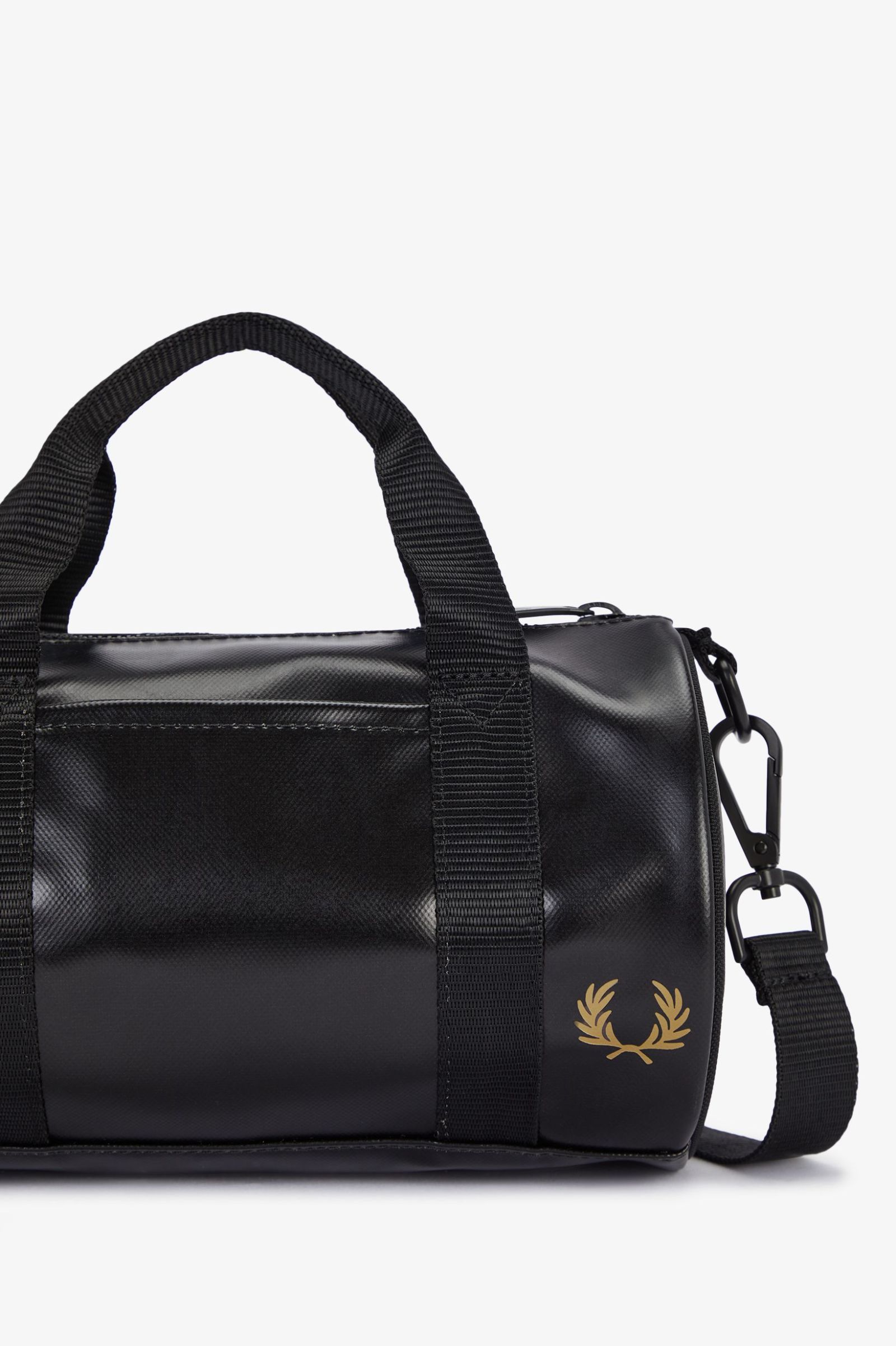 Fred Perry Tonal Classic Mini Barrel Bag in Black/Gold