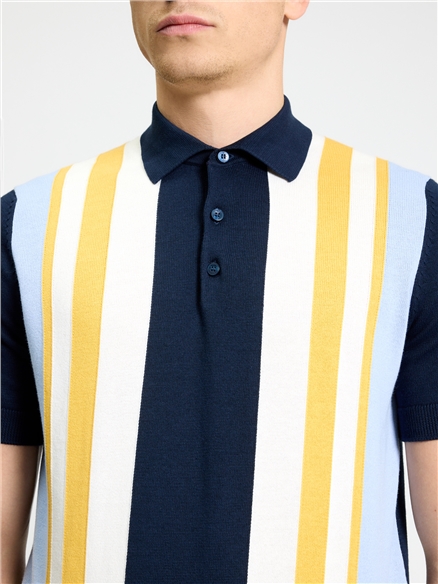 Ben Sherman Short Sleeve Vertical Stripe Polo (Dark Navy)