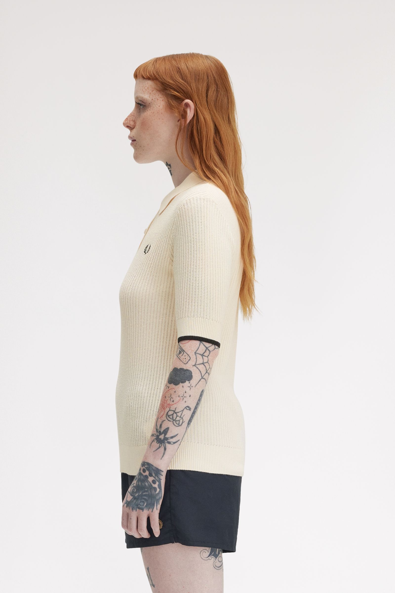 Fred Perry Mesh Knit Polo Shirt in Silky Peach