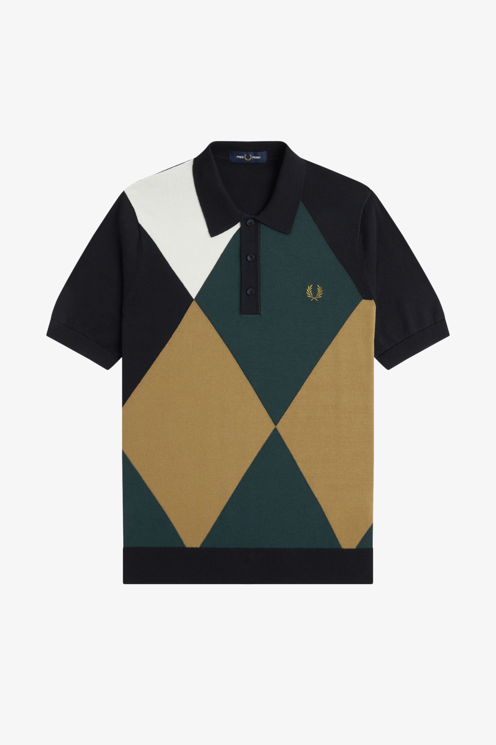 Fred Perry Offset Argyle Knitted Shirt (Black)