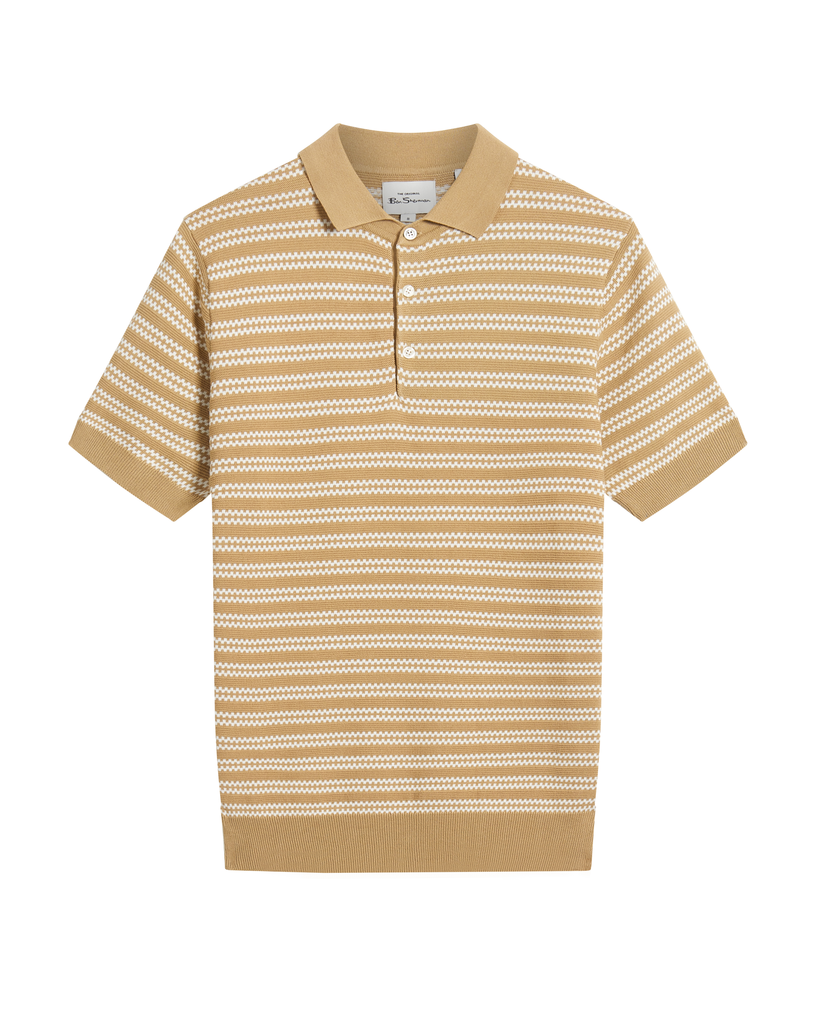 Ben Sherman Jacquard Stripe Knitted Polo in Sand 