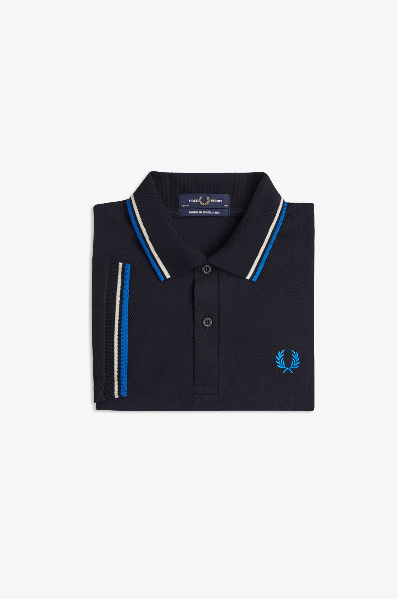Fred Perry Made in England M12 Twin Tipped Polo Shirt (Navy/Tramline White/Indoor Court Blue)