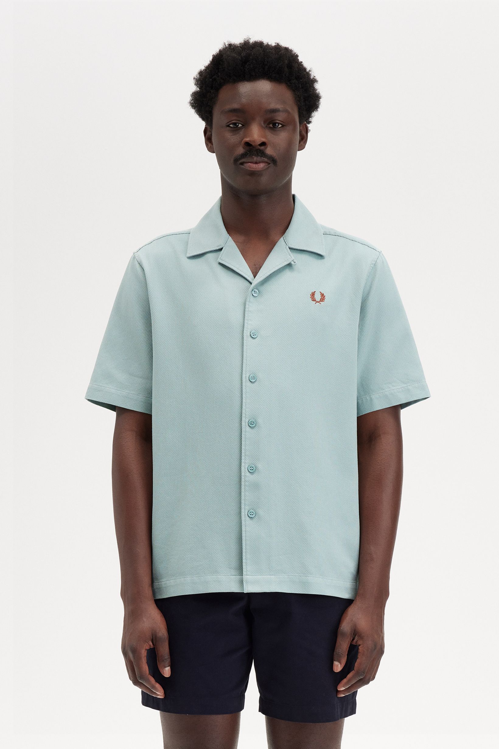 Fred Perry Pique Texture Revere Collar Shirt vin Silverblue