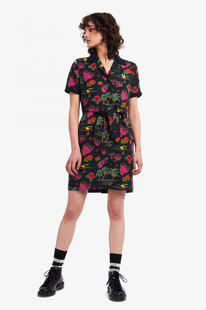 Fred Perry Hawaiian Print Dress Black-12