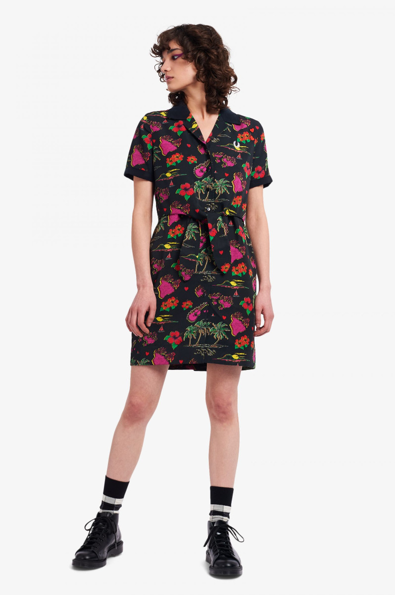 Fred Perry Hawaiian Print Dress Black-8