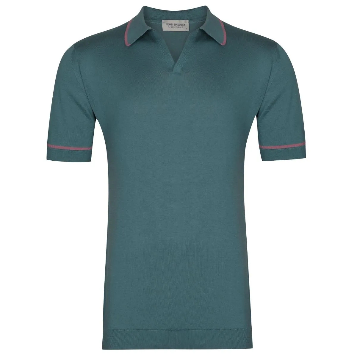 John Smedley Saxon Mens Tipped Skipper Collar SS Polo Blue Wash-S