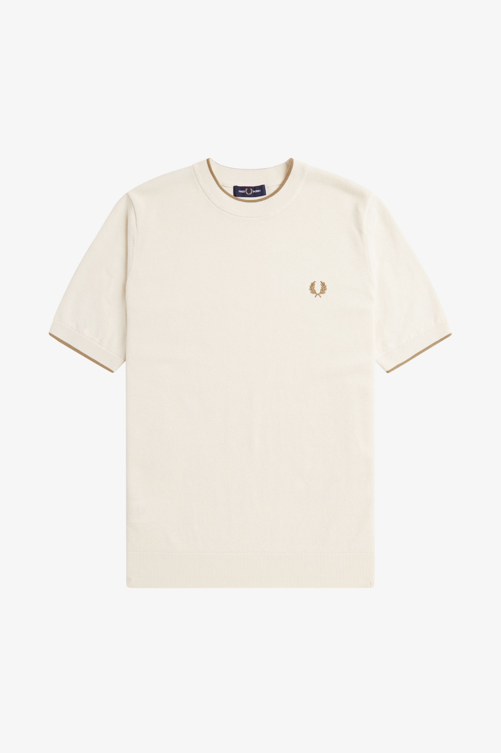 Fred Perry Texture Front Knitted T-Shirt in Ecru 