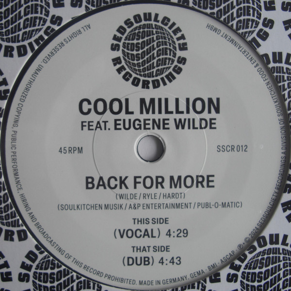 Cool Million Feat. Eugene Wilde – Back For More (7")