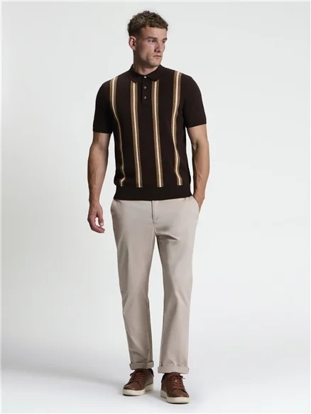 Ben Sherman Short Sleeve Ivy Cable Knitted Polo (Dark Brown)