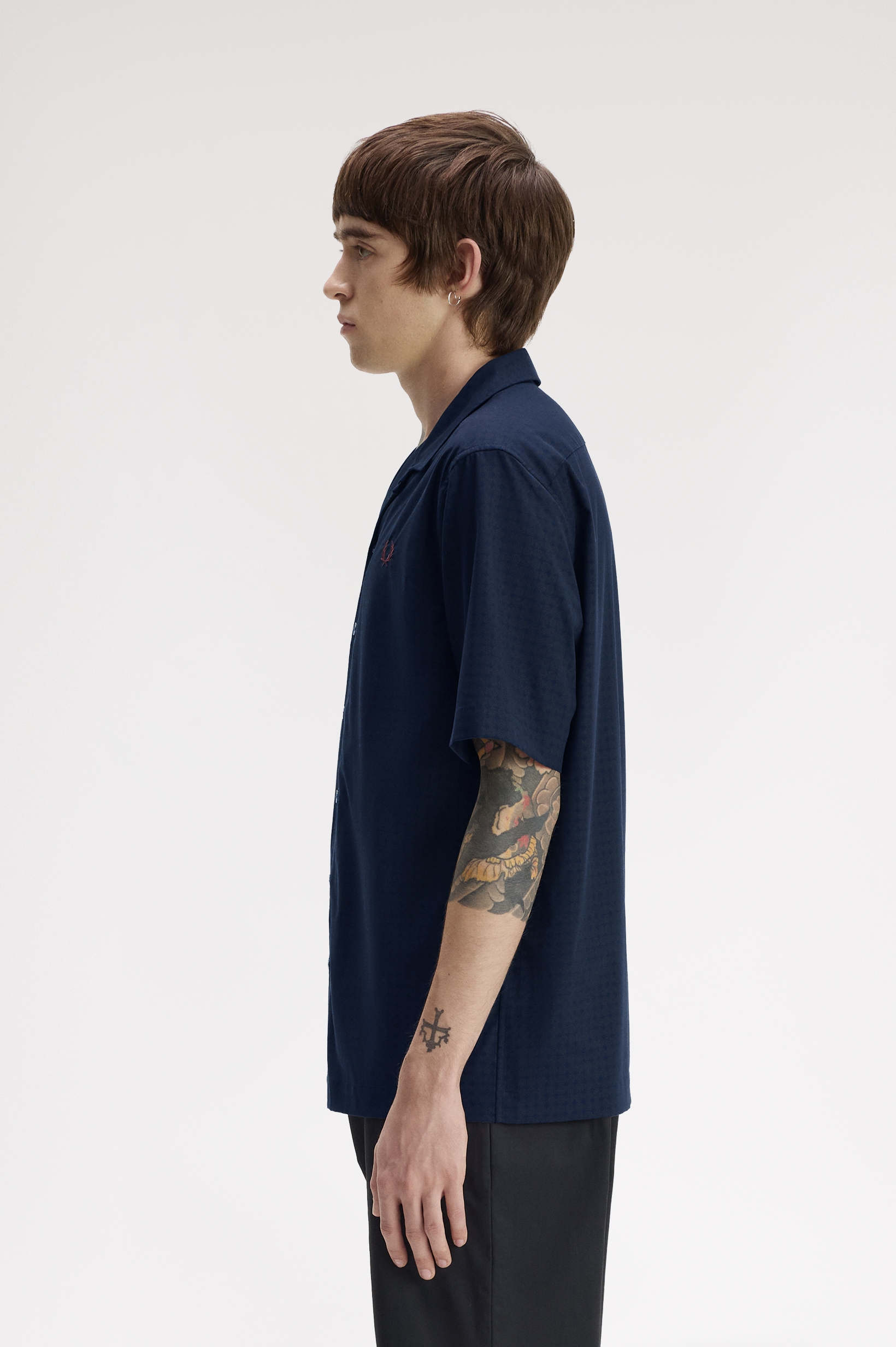 Fred Perry Floral Print Revere Collar Shirt (Navy)