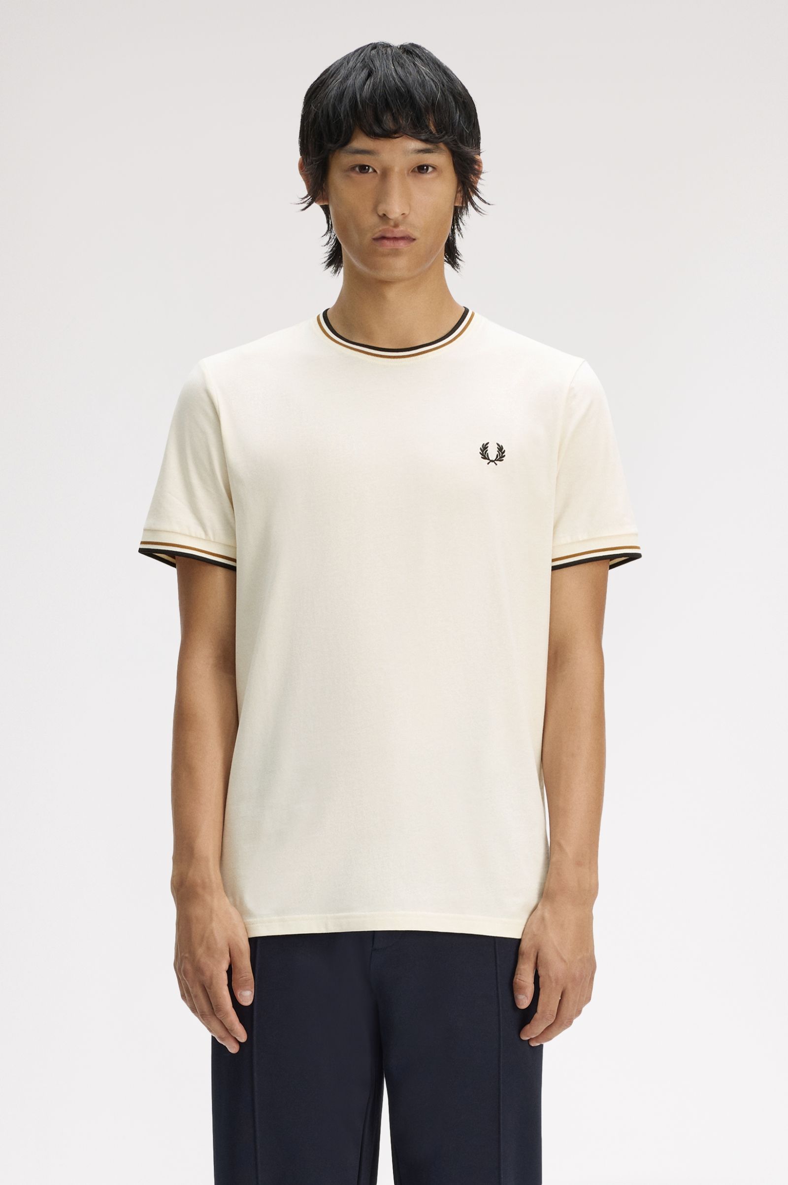Fred Perry Twin Tipped T-Shirt (Ecru/Dark Caramel/Black)