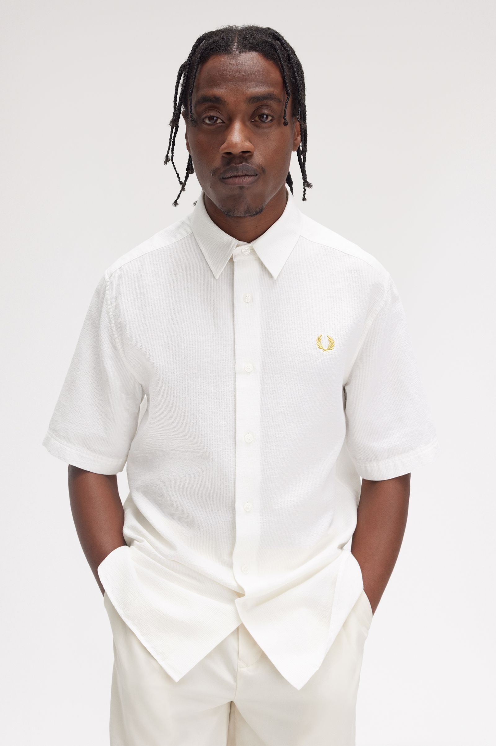 Fred Perry Textured Seersucker Shirt in Snowwhite 