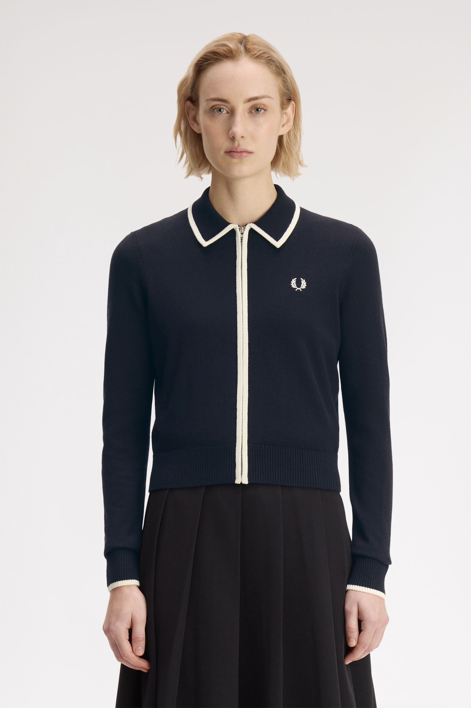 Fred Perry Zip-Through Knitted Shirt (Navy)