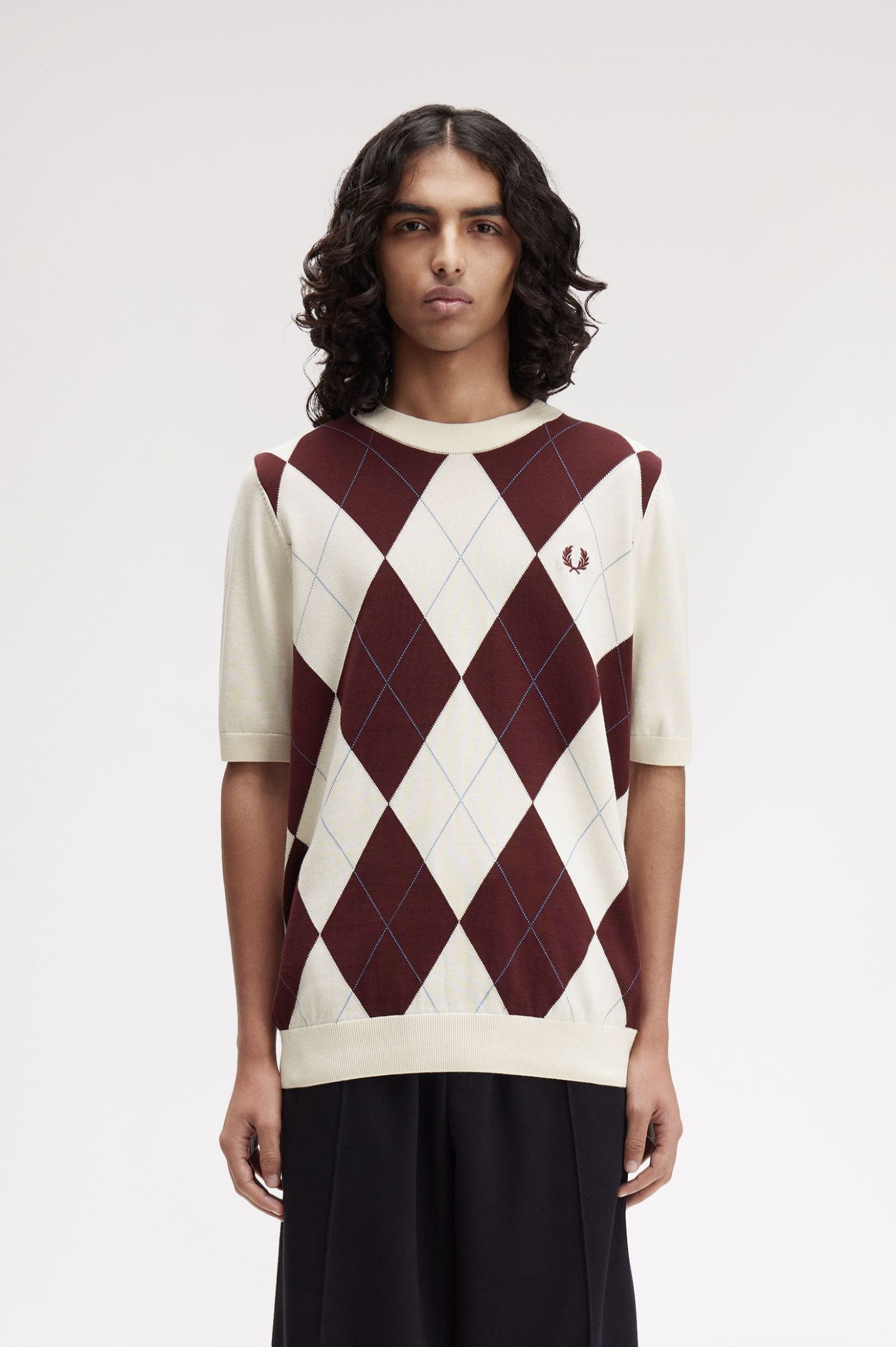 Fred Perry Argyle Knitted T-Shirt (Ecru)