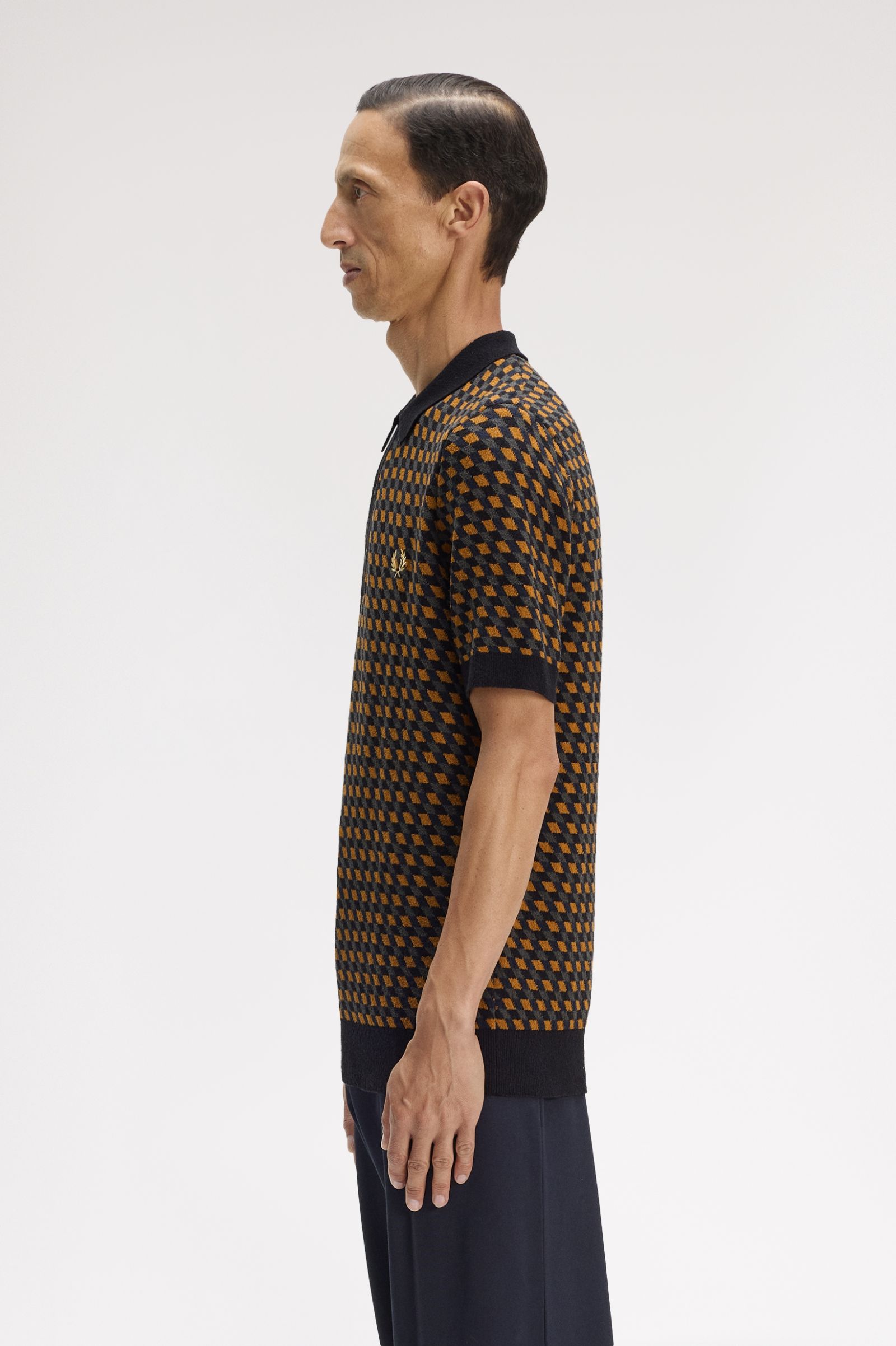 Fred Perry Geometric Knitted Shirt (Dark Caramel)