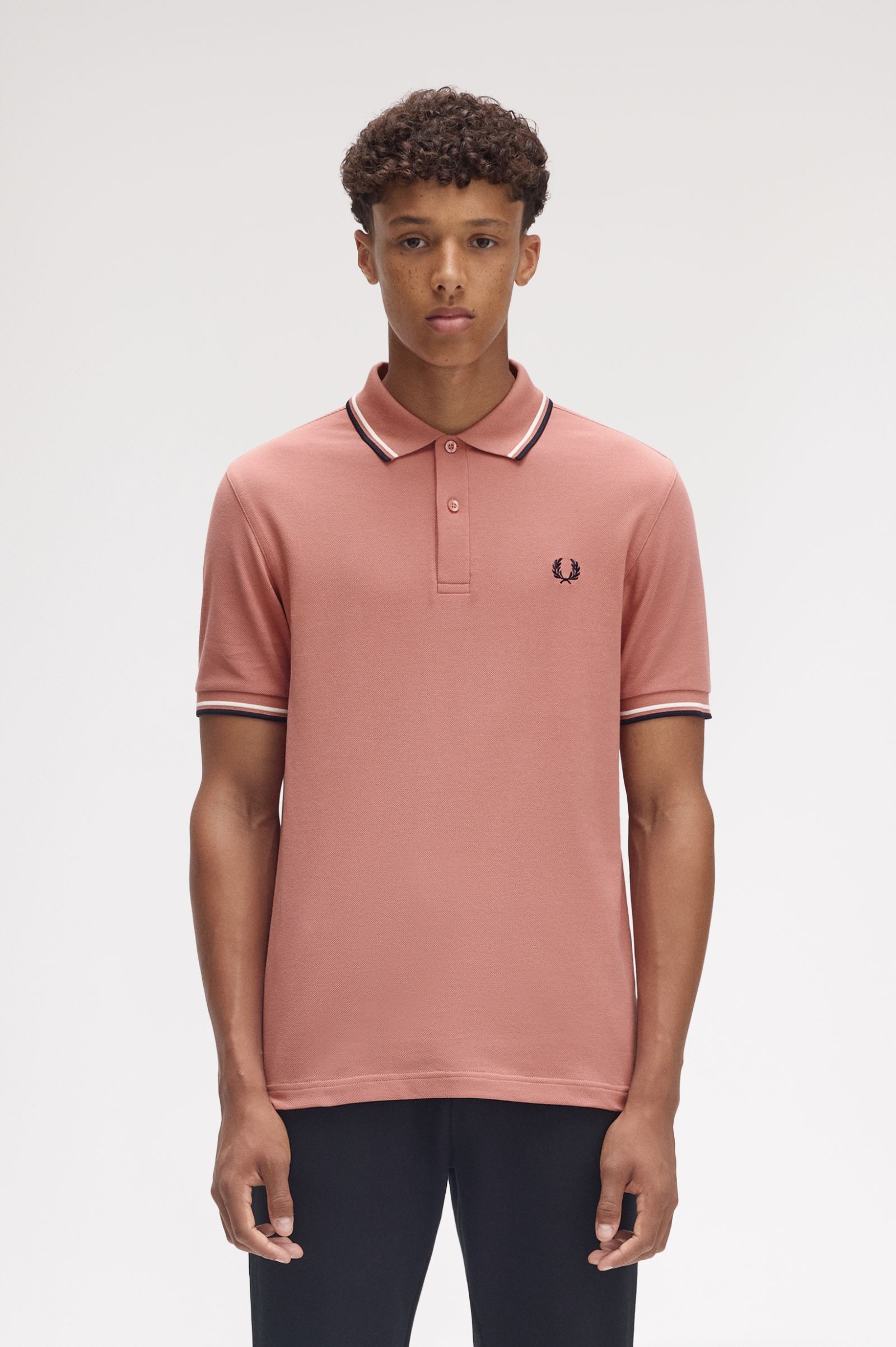Fred Perry Twin Tipped M3600 Shirt in Putty Pink/Ecru/Navy