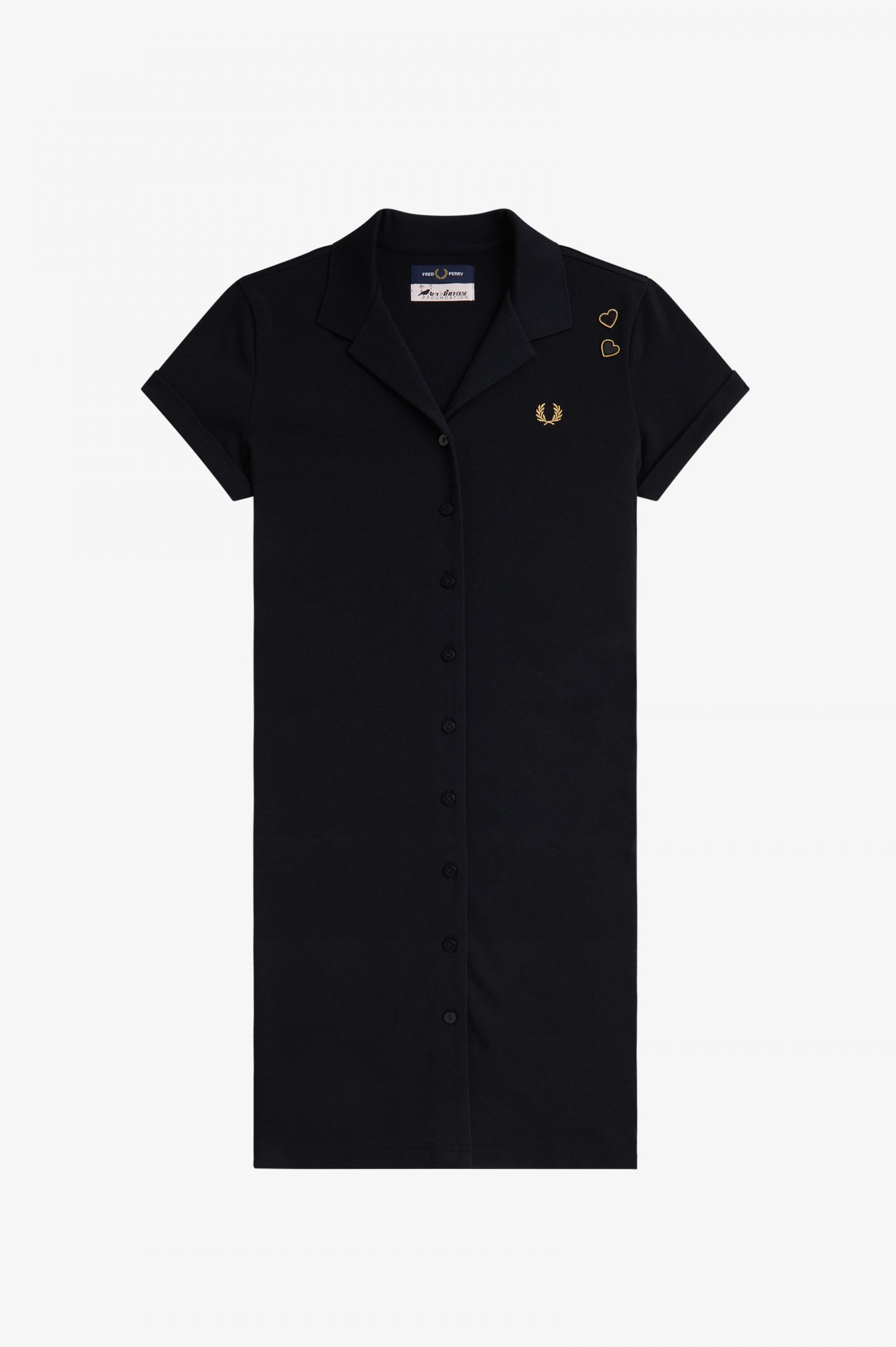 Fred Perry Button Through Pique Shirt Dress in Black