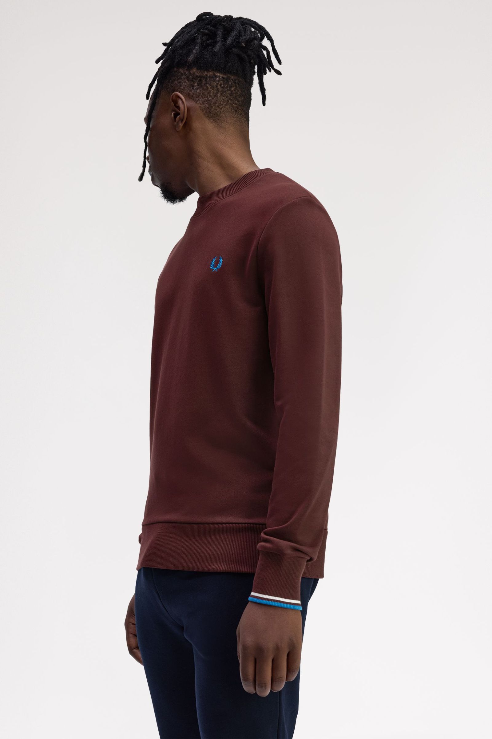 Fred Perry Crew Neck Sweatshirt (Oxblood/Ecru/Courtblue)