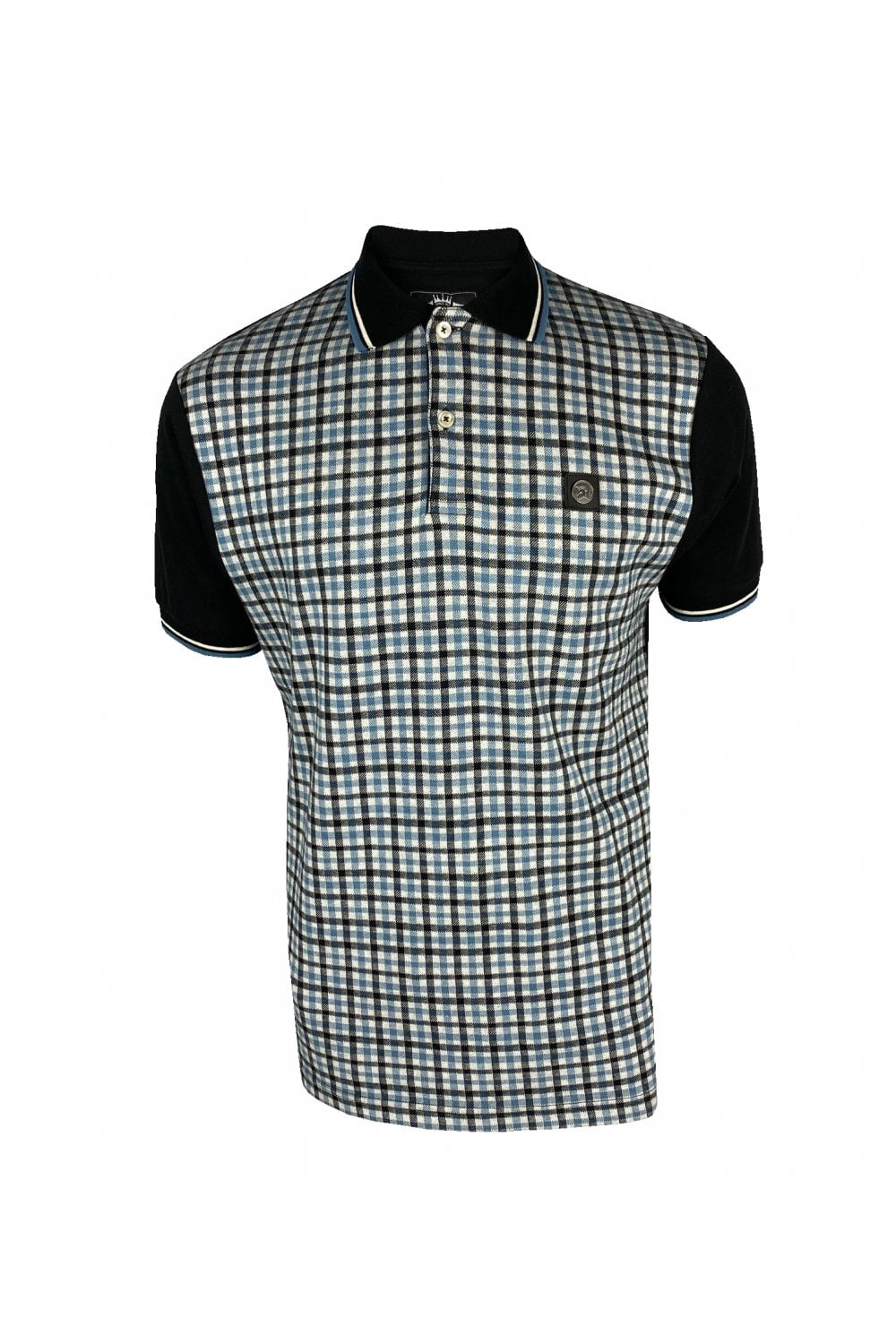 Trojan Gingham Check Panel Polo TR/8769 Black