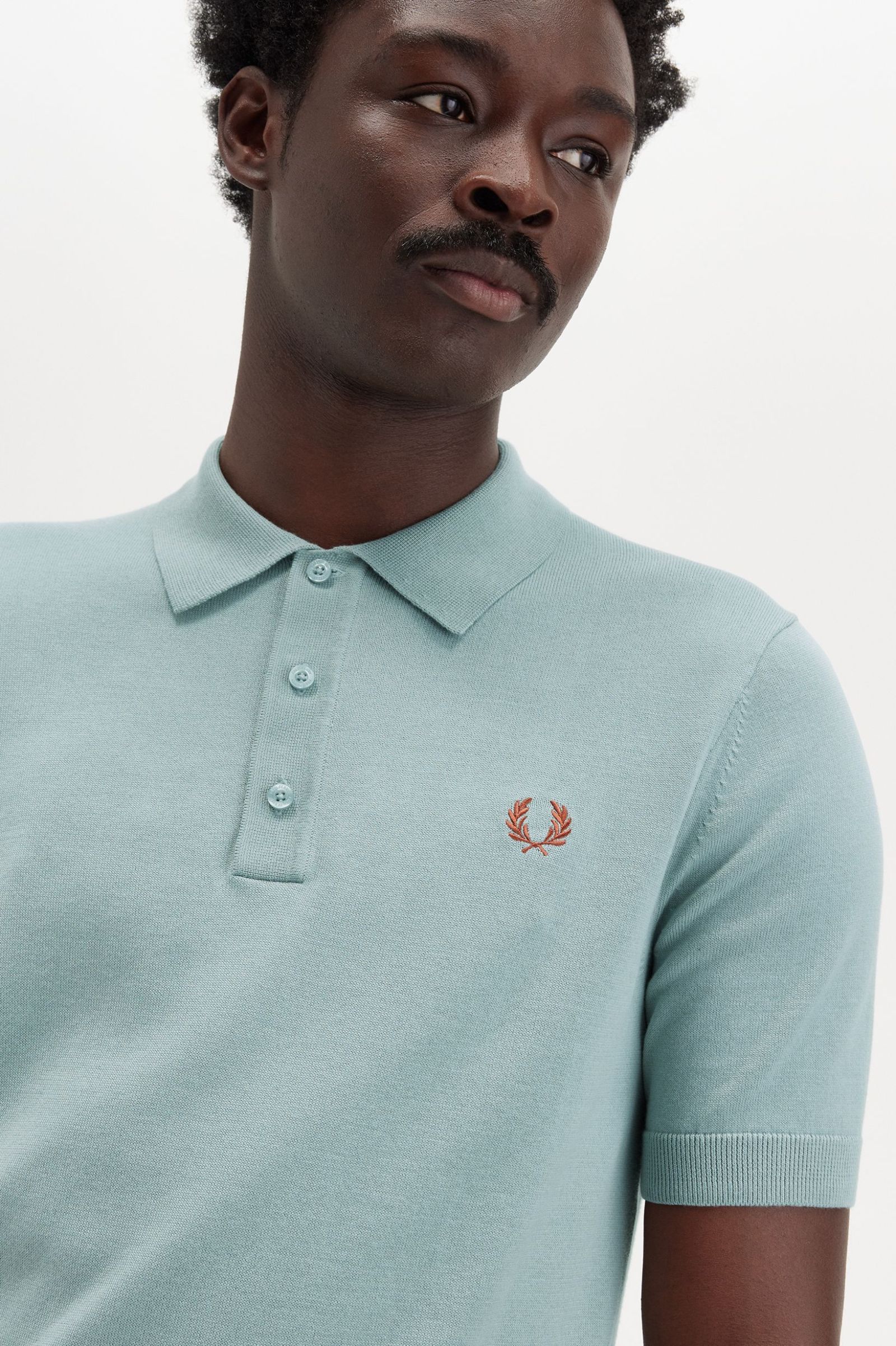 Fred Perry  Cotton Knitted Shirt in Silver Blue
