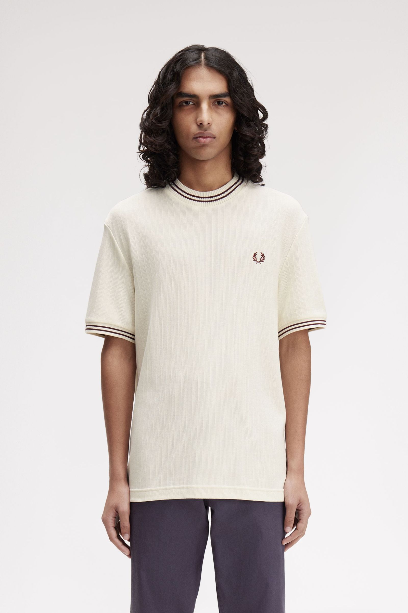 Fred Perry Ribbed Jersey T-Shirt in Ecru