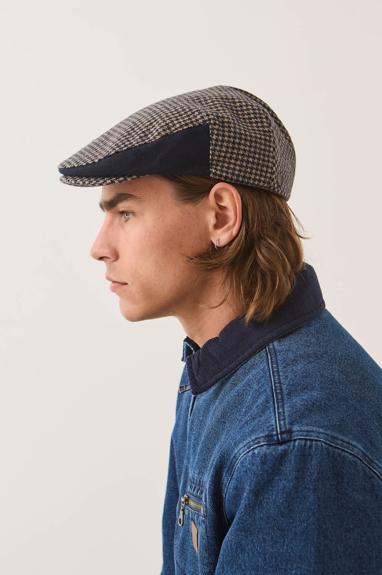Brixton Hooligan Snap Cap (Navy/Sand Houndstooth)