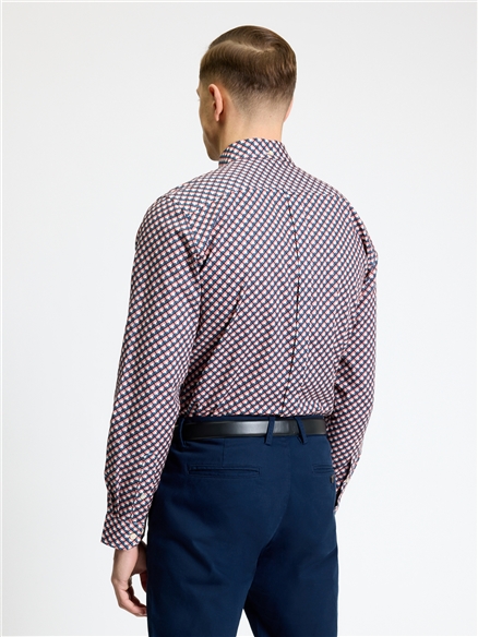Ben Sherman Long Sleeve Split Geo Print Shirt (Rose)