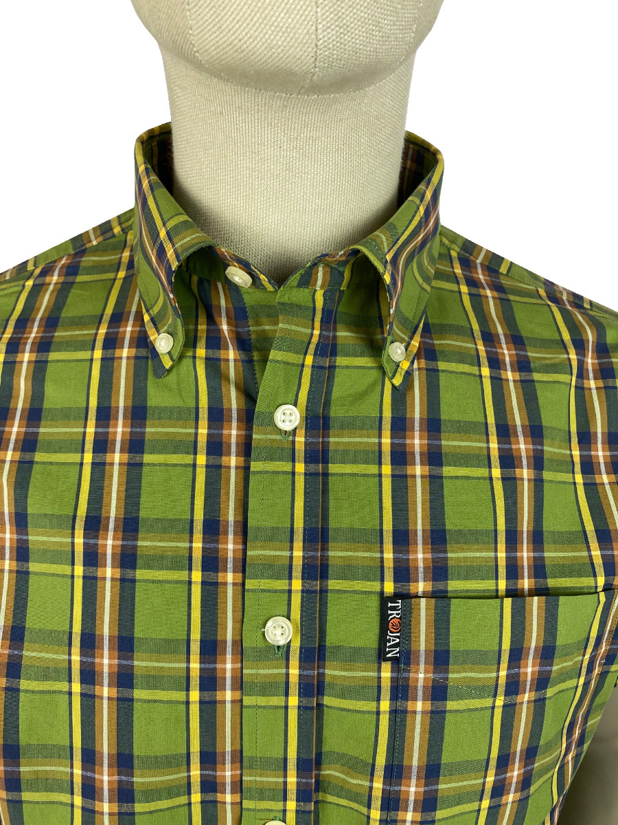 Trojan Classic Check Short Sleeve Shirt Green-M