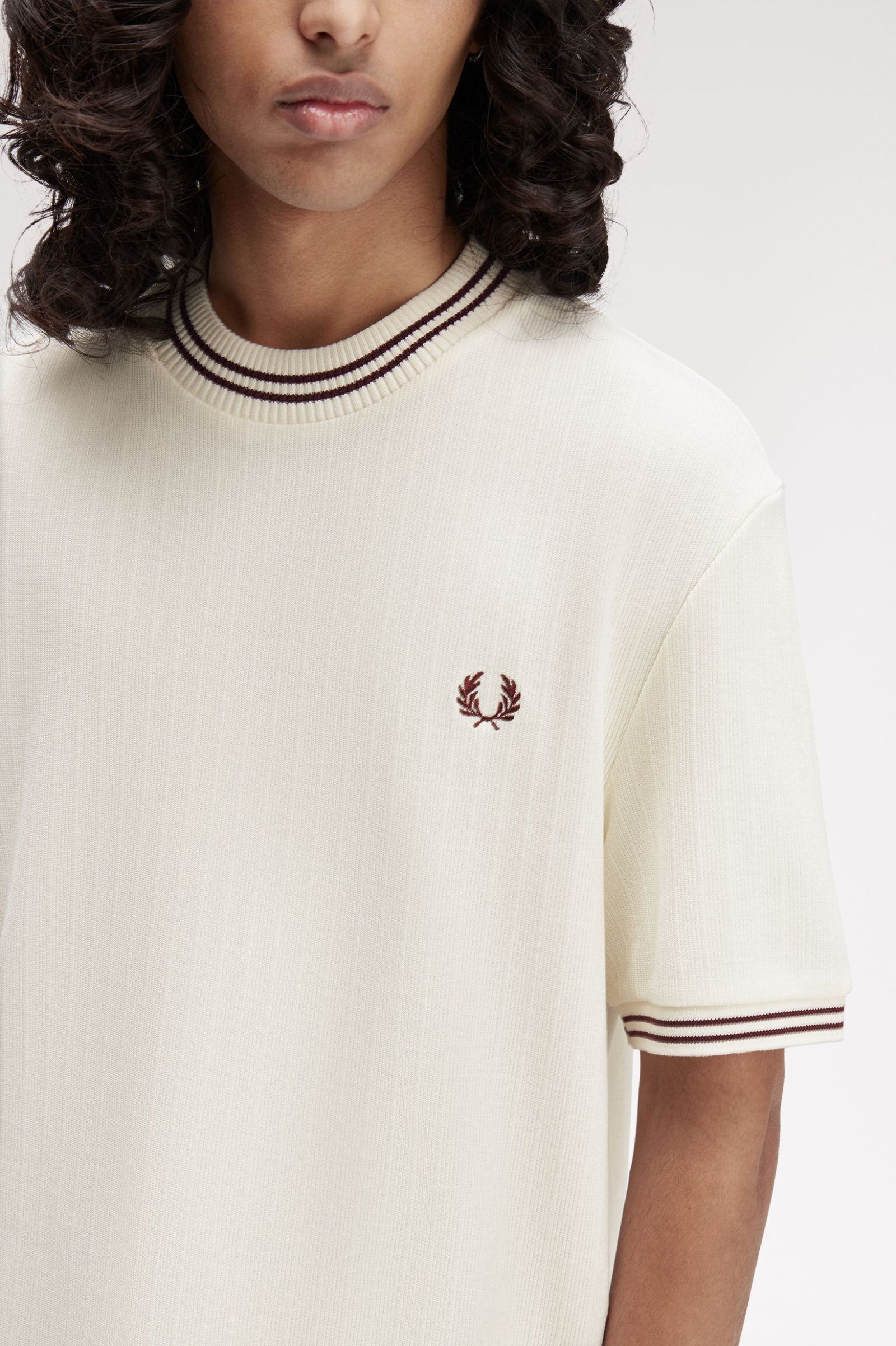 Fred Perry Ribbed Jersey T-Shirt in Ecru