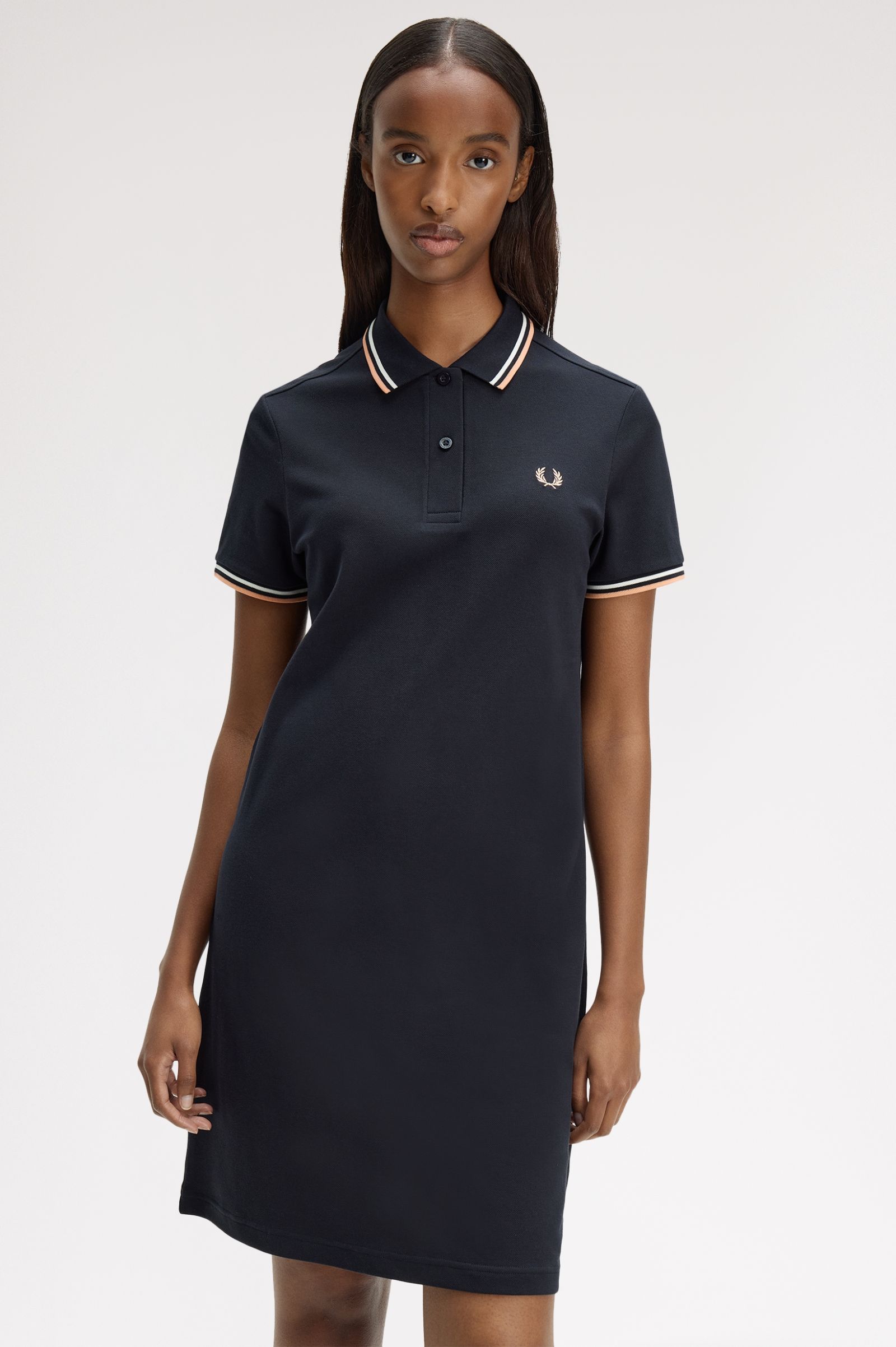 Fred Perry Twin Tipped Shirt Dress (Navy/Snow White/Peach)