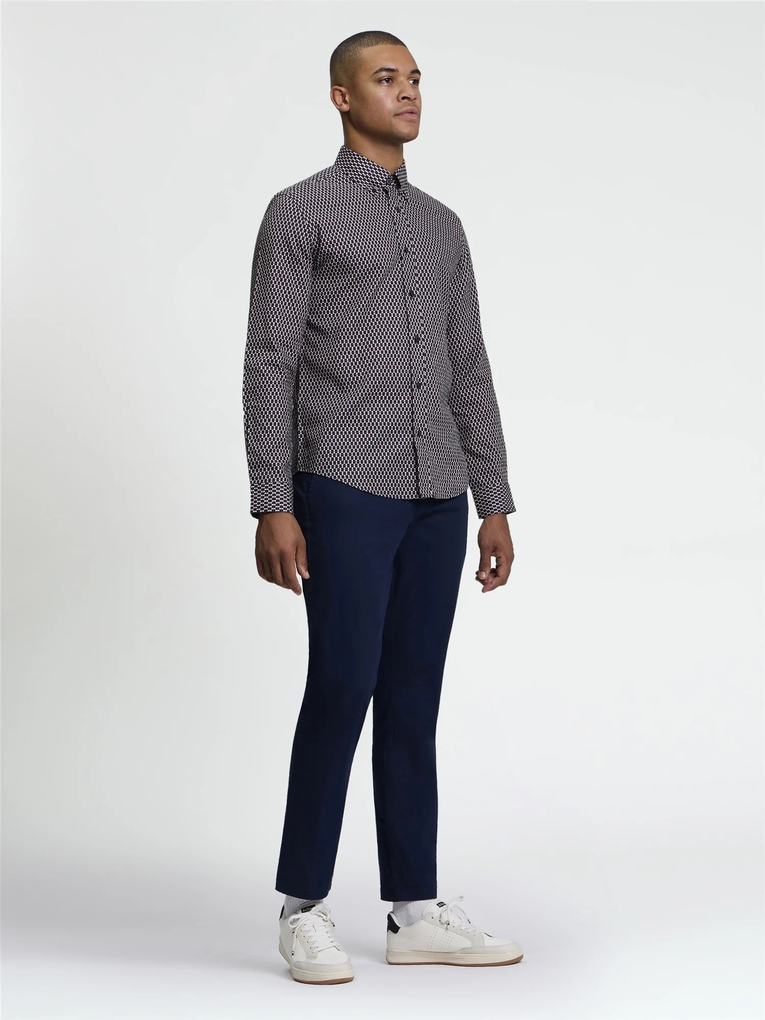 Ben Sherman Long Sleeve Micro Geo Print Shirt (Dark Navy)