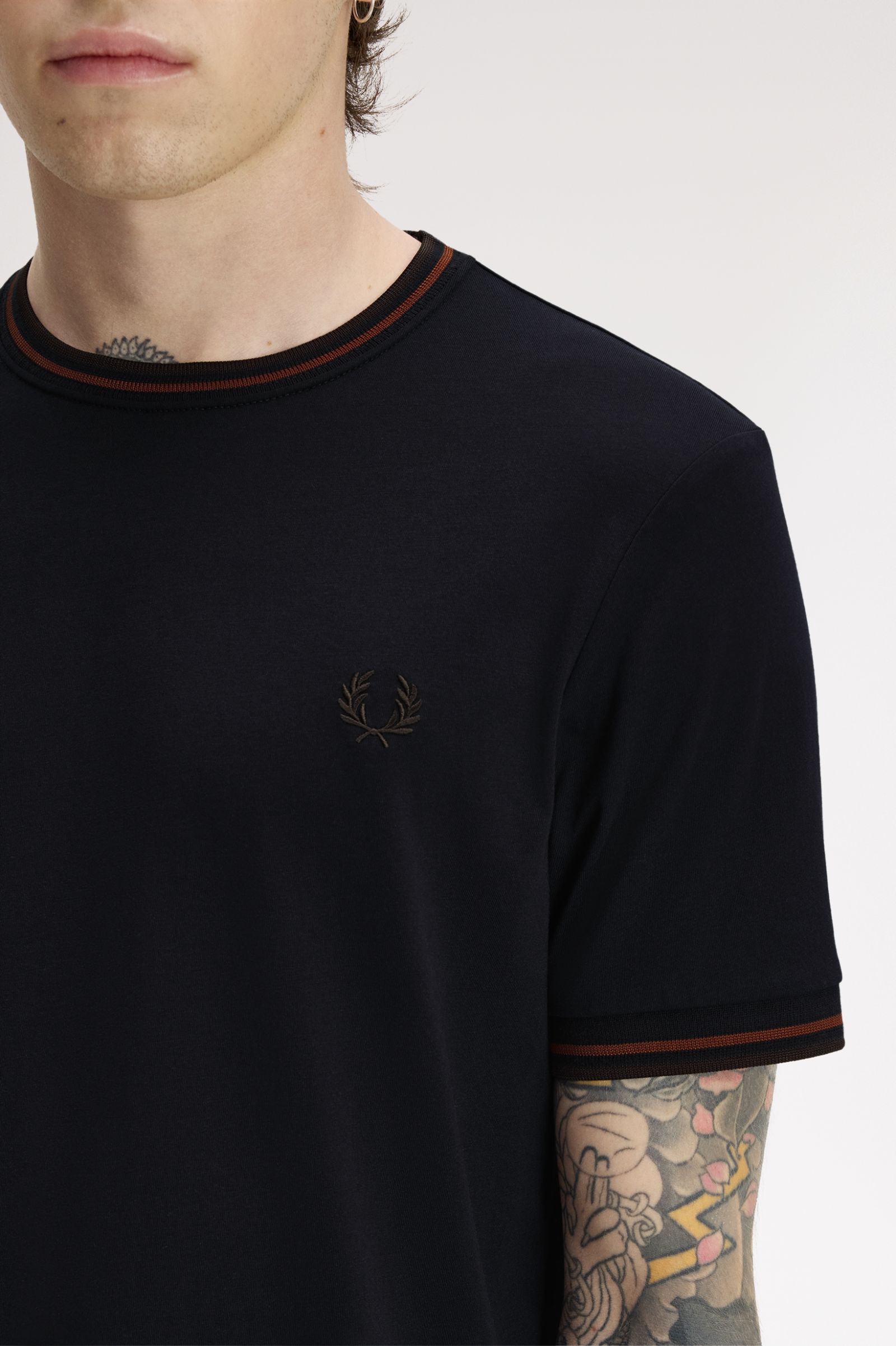 Fred Perry Twin Tipped T-Shirt (Navy/Brandy/Rich Brown) 
