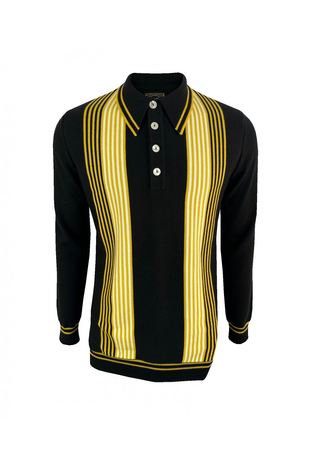 Ska & Soul Stripe Front L/S Fine Gauge Spearpoint SS/2529 in Black