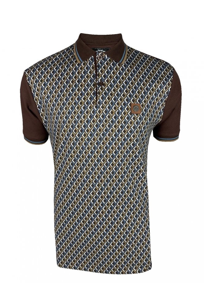 Trojan Diamond Jacquard Panel Polo in Chocolate 
