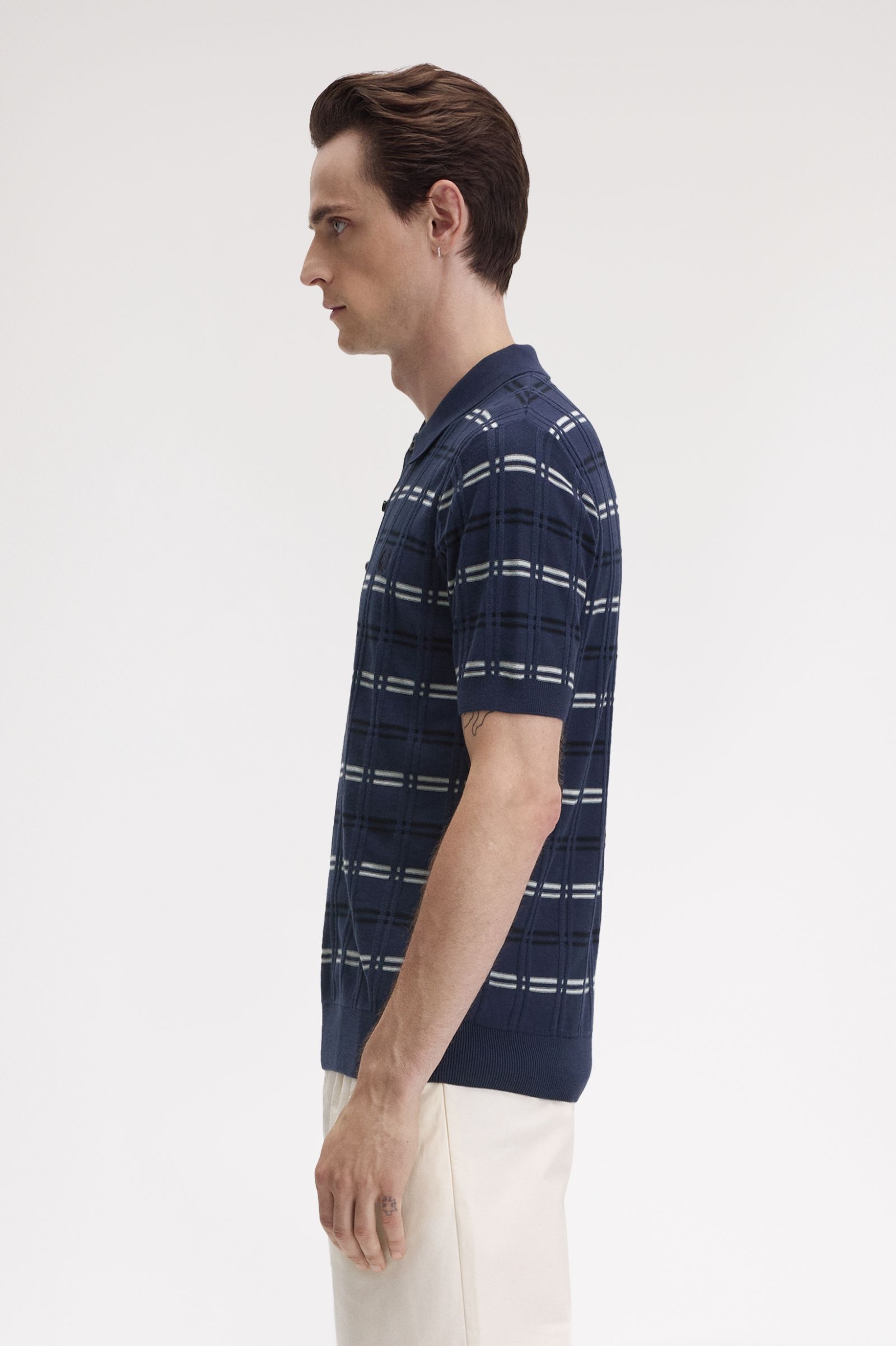Fred Perry Striped Ribbed Knitted Shirt in Tennisblue 