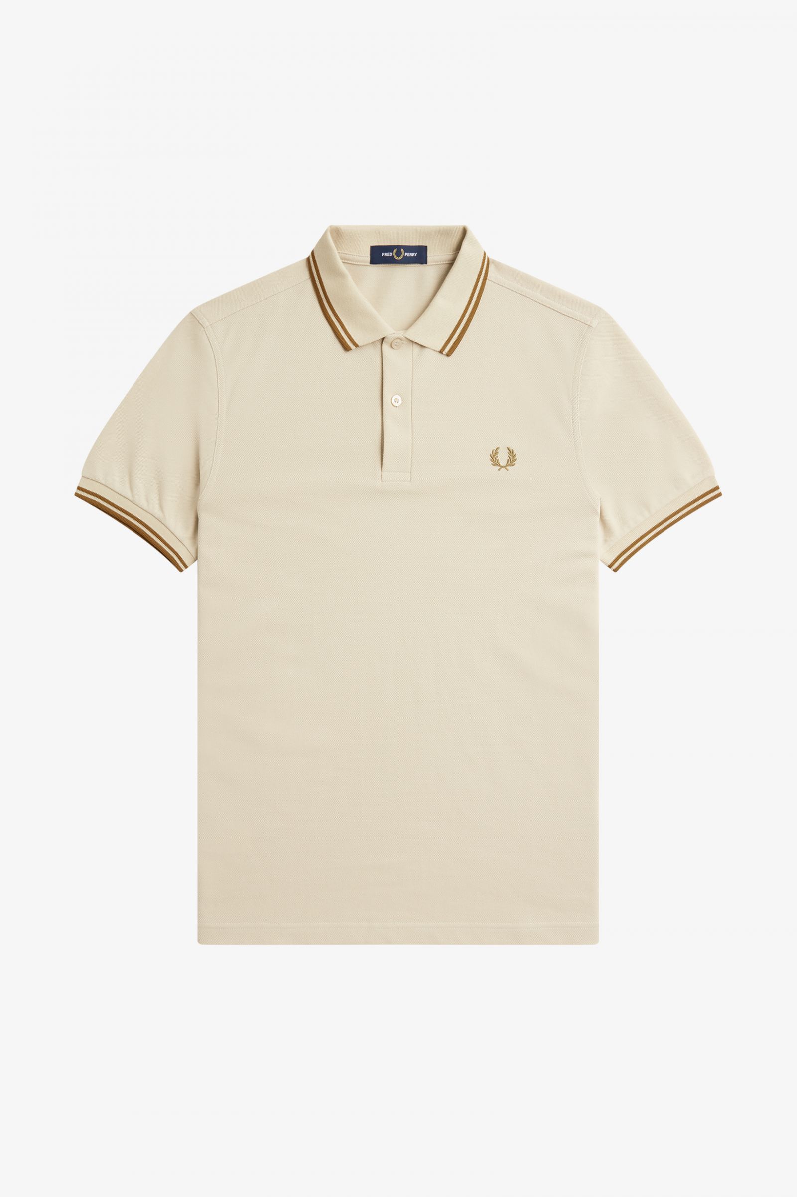 Fred Perry M12 Twin Tipped Shirt in Oatmeal/ Dark Caramel