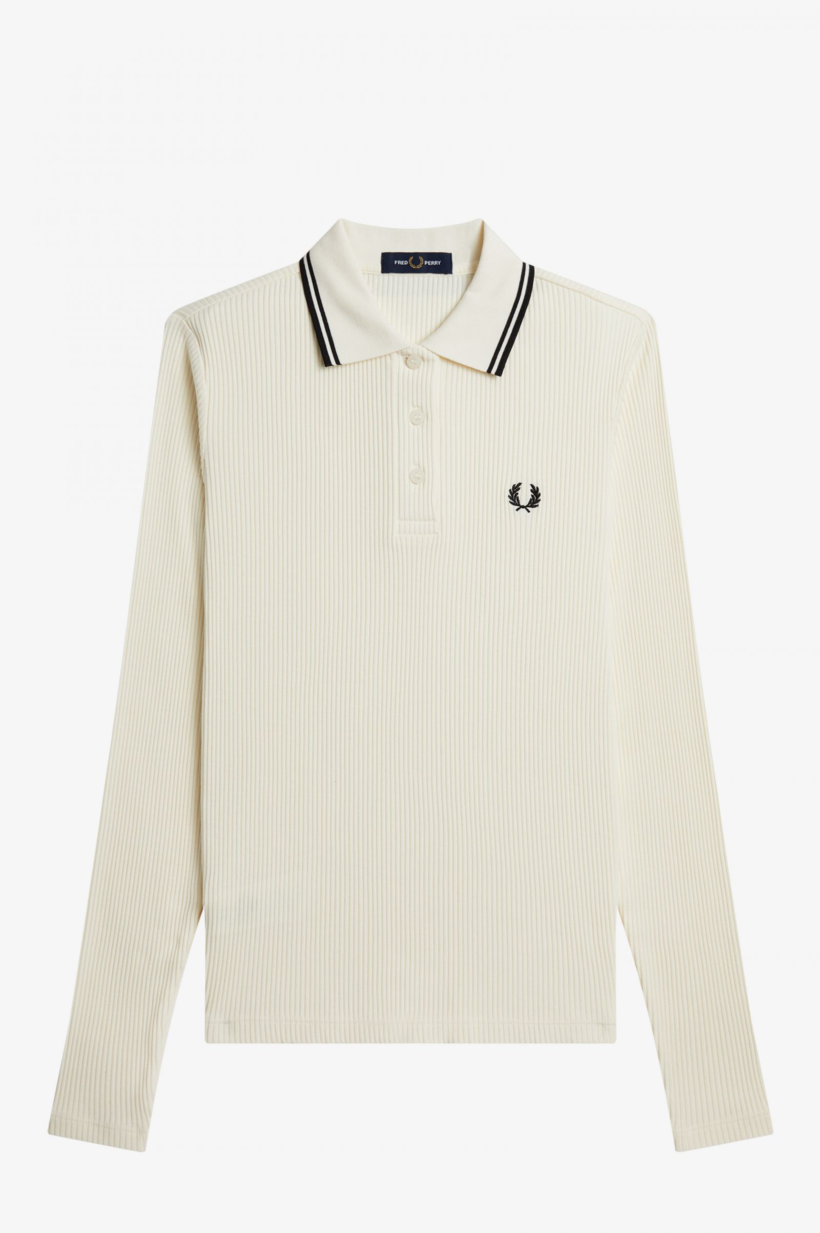 Fred Perry Long Sleeve Ribbed Polo Shirt Ecru