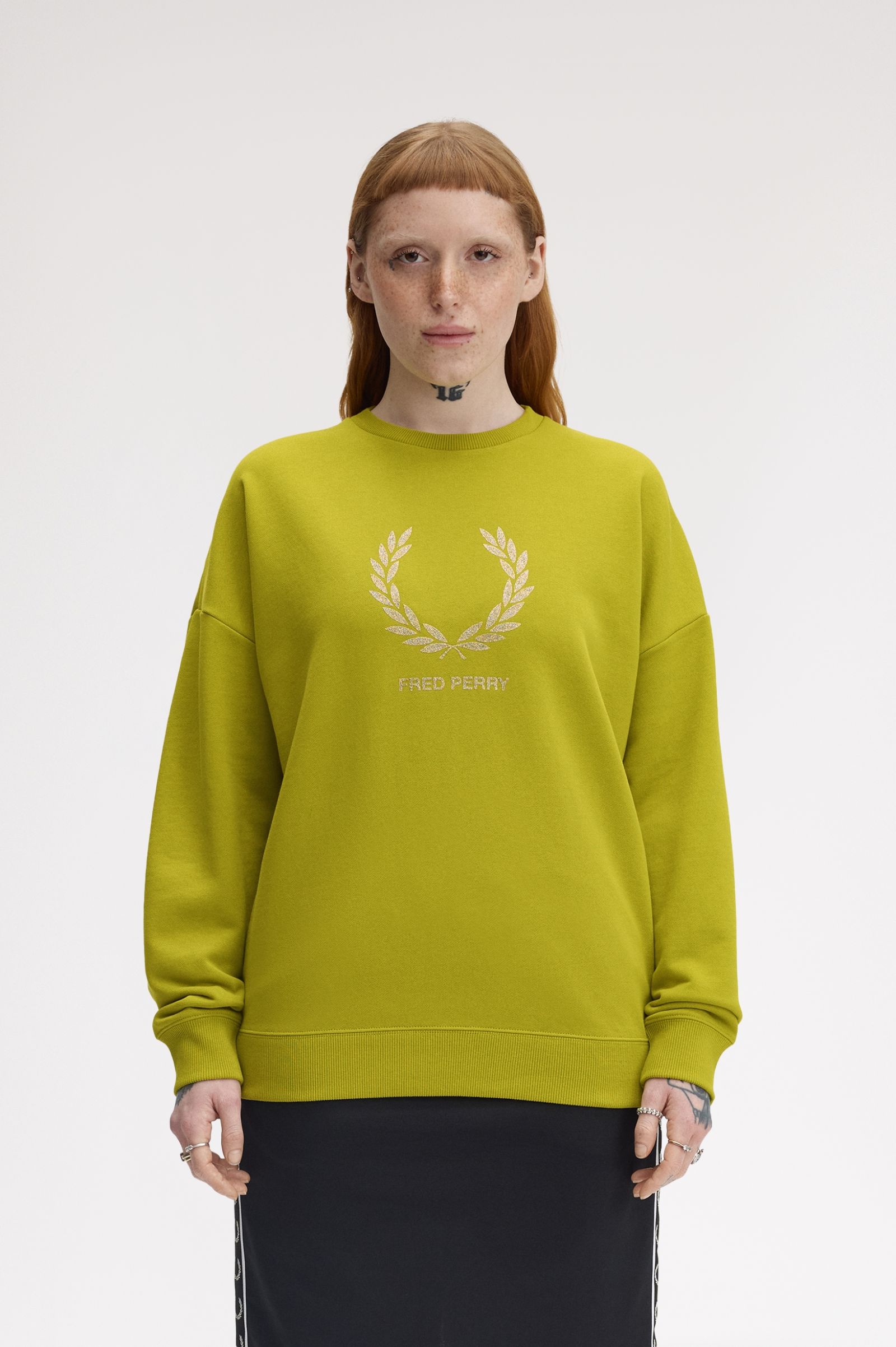Fred Perry Glitter Print Sweatshirt (Tennis Ball Yellow)