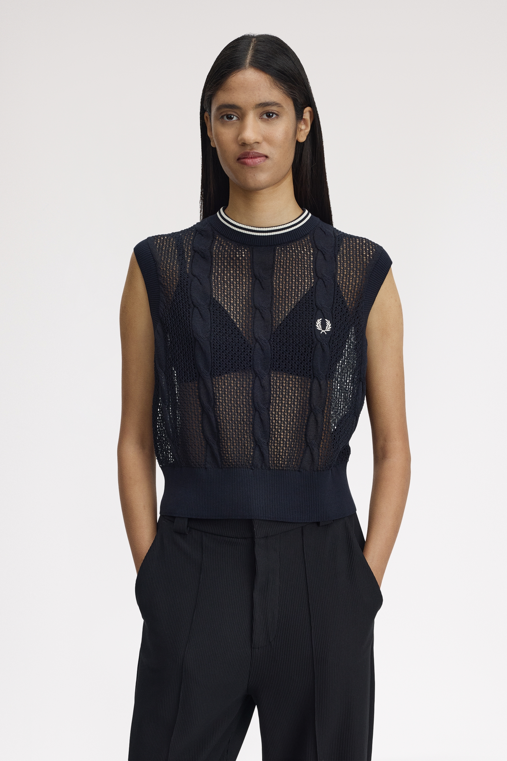 Fred Perry Mesh Cable Knit Tank (Navy)