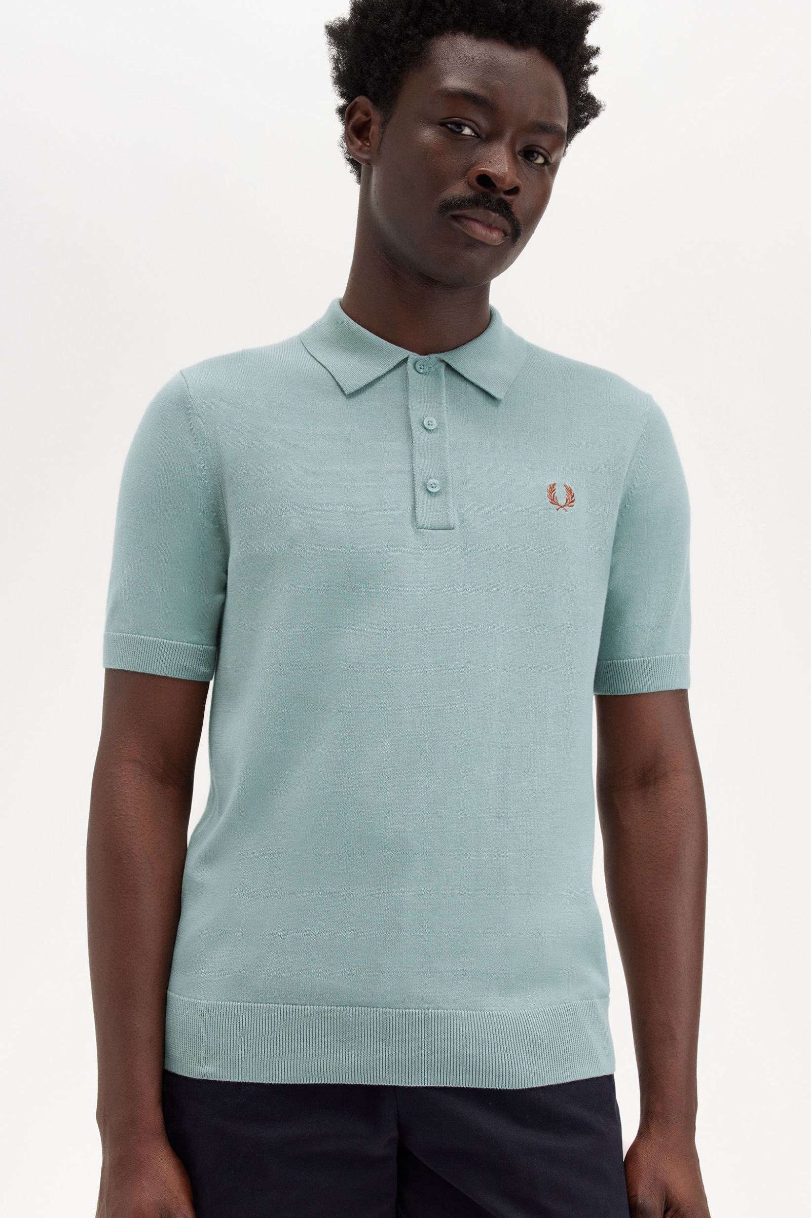 Fred Perry  Cotton Knitted Shirt in Silver Blue