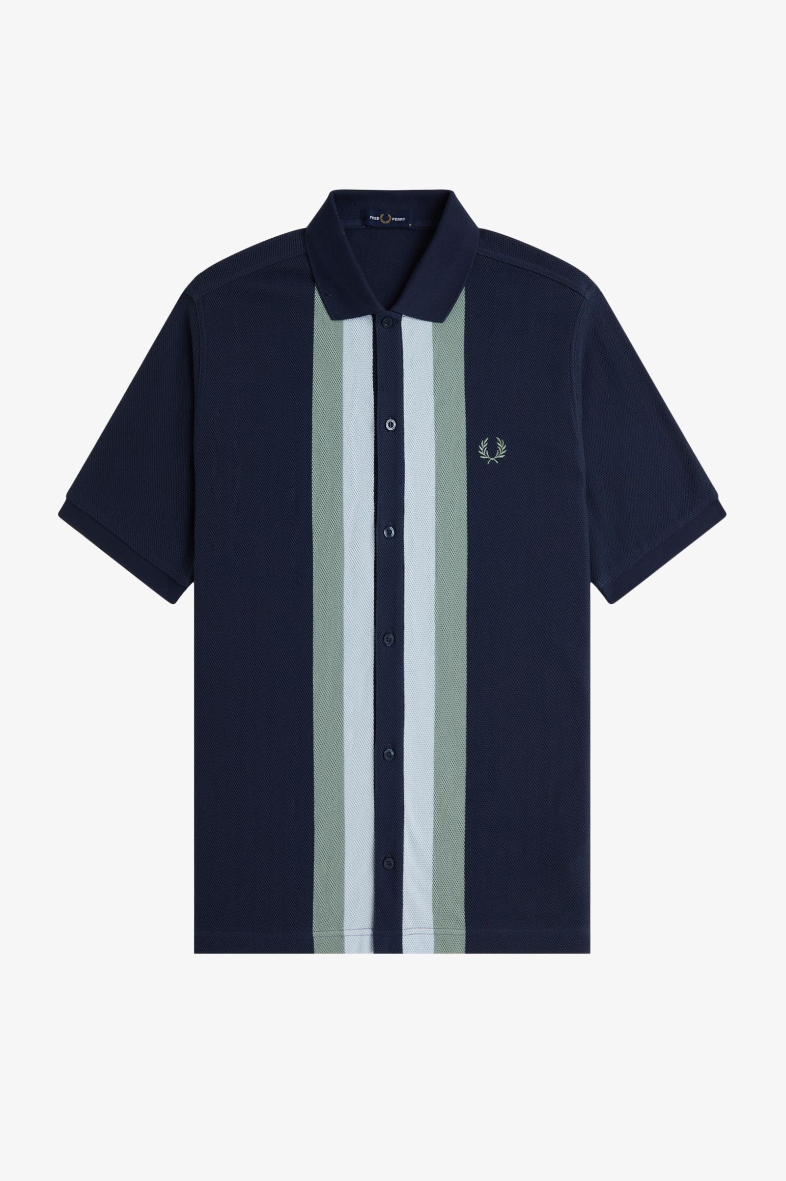Fred Perry Panelled Button through Polo Shirt (Dark Airforce)