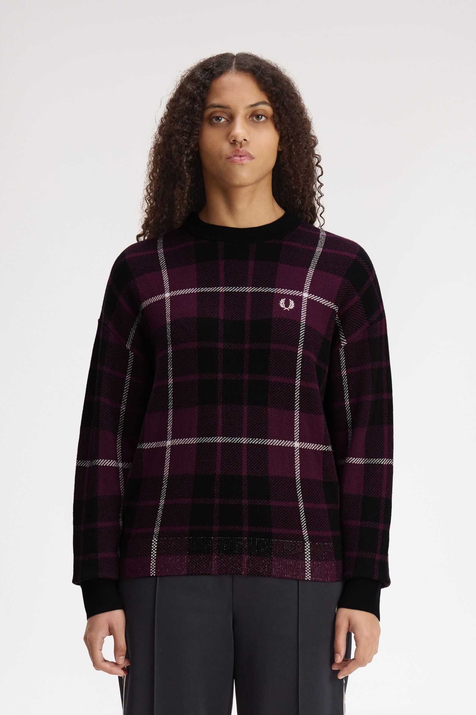 Fred Perry Boucle Tartan Jumper (Plum)