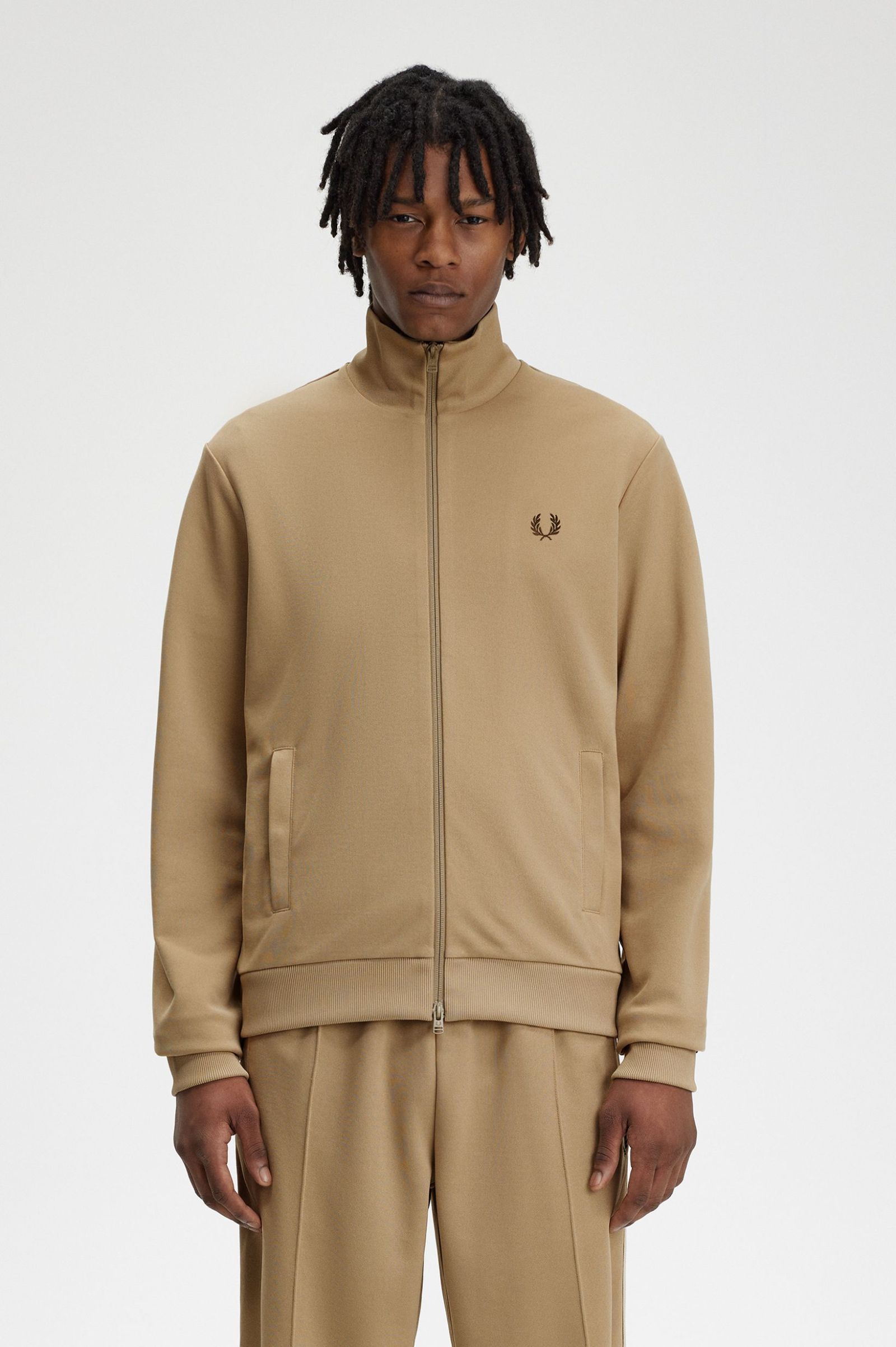 Fred Perry Tape Detail Track Jacket in Warm Stone