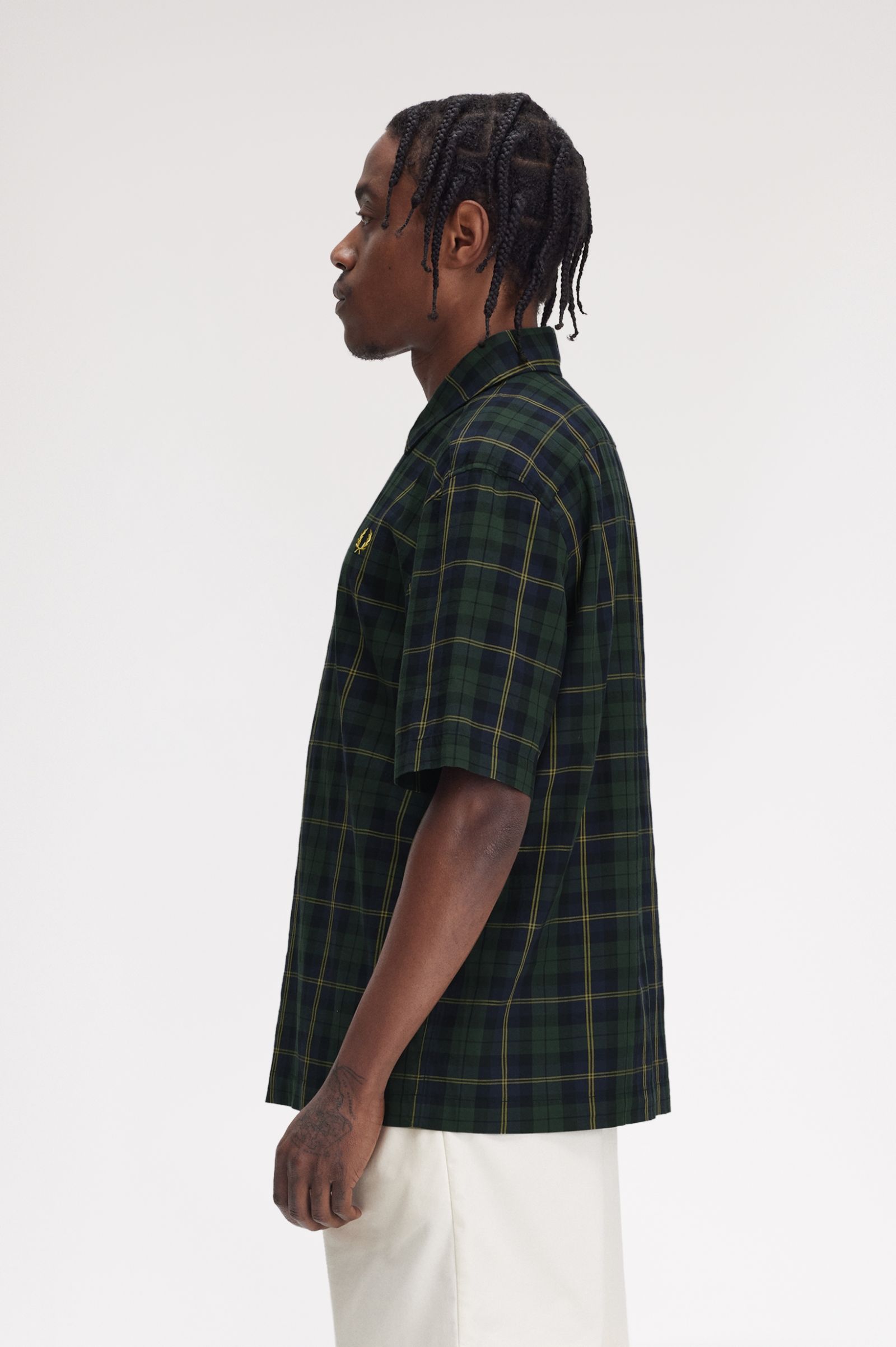 Fred Perry Tartan Twill Short Sleeve Shirt in in Navy 