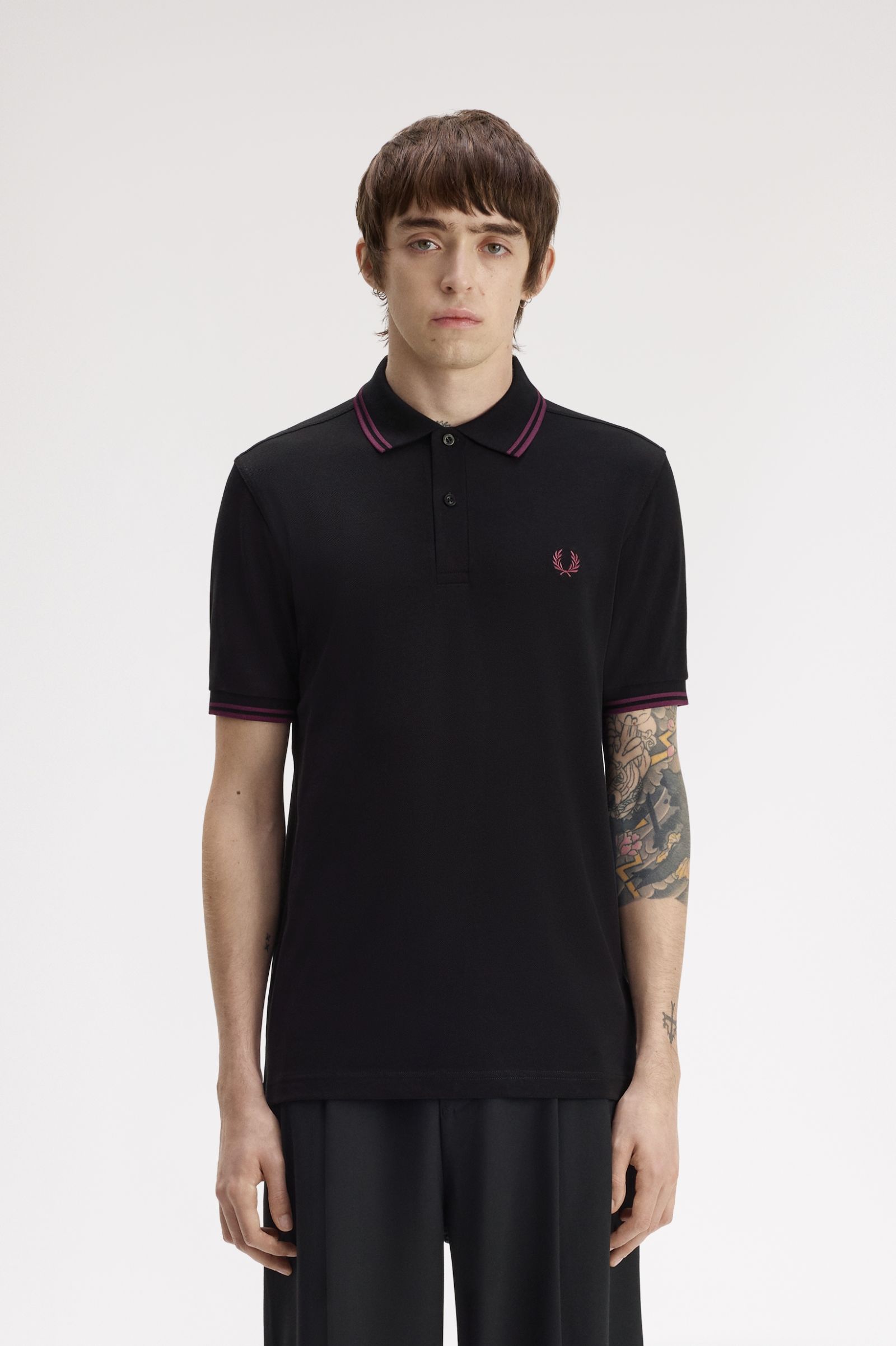 Fred Perry M3600 Twin Tipped Polo Shirt (Black/Plum/Plum)