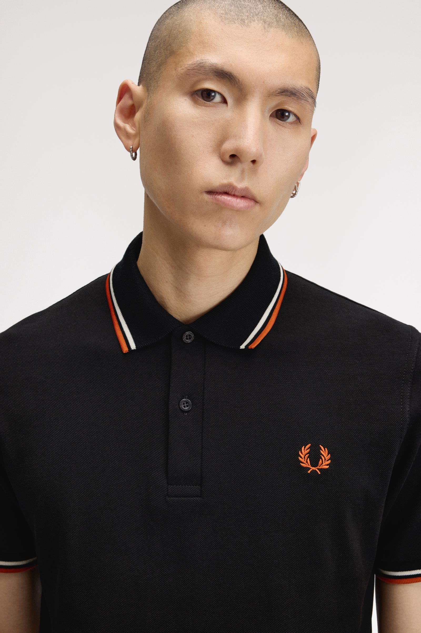 Fred Perry Made in England M12 Twin Tipped Polo Shirt (Black/Tramline White/Summer Clay)