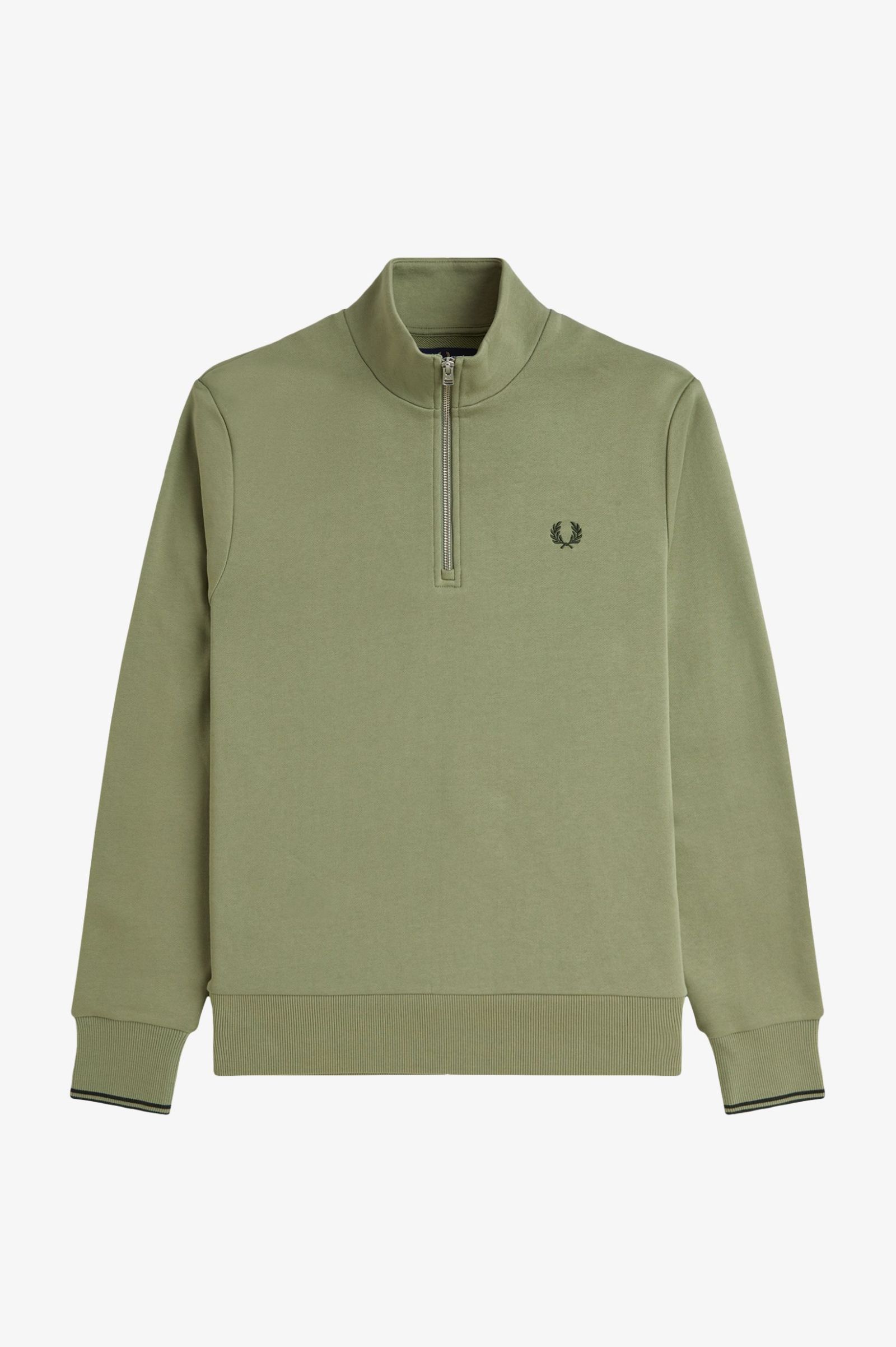 Fred Perry Half Zip Sweatshirt in Olive Mint 