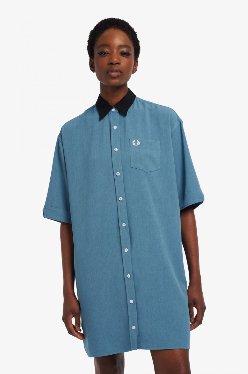 Fred Perry Oversized Shirt Dress Ash Blue-8