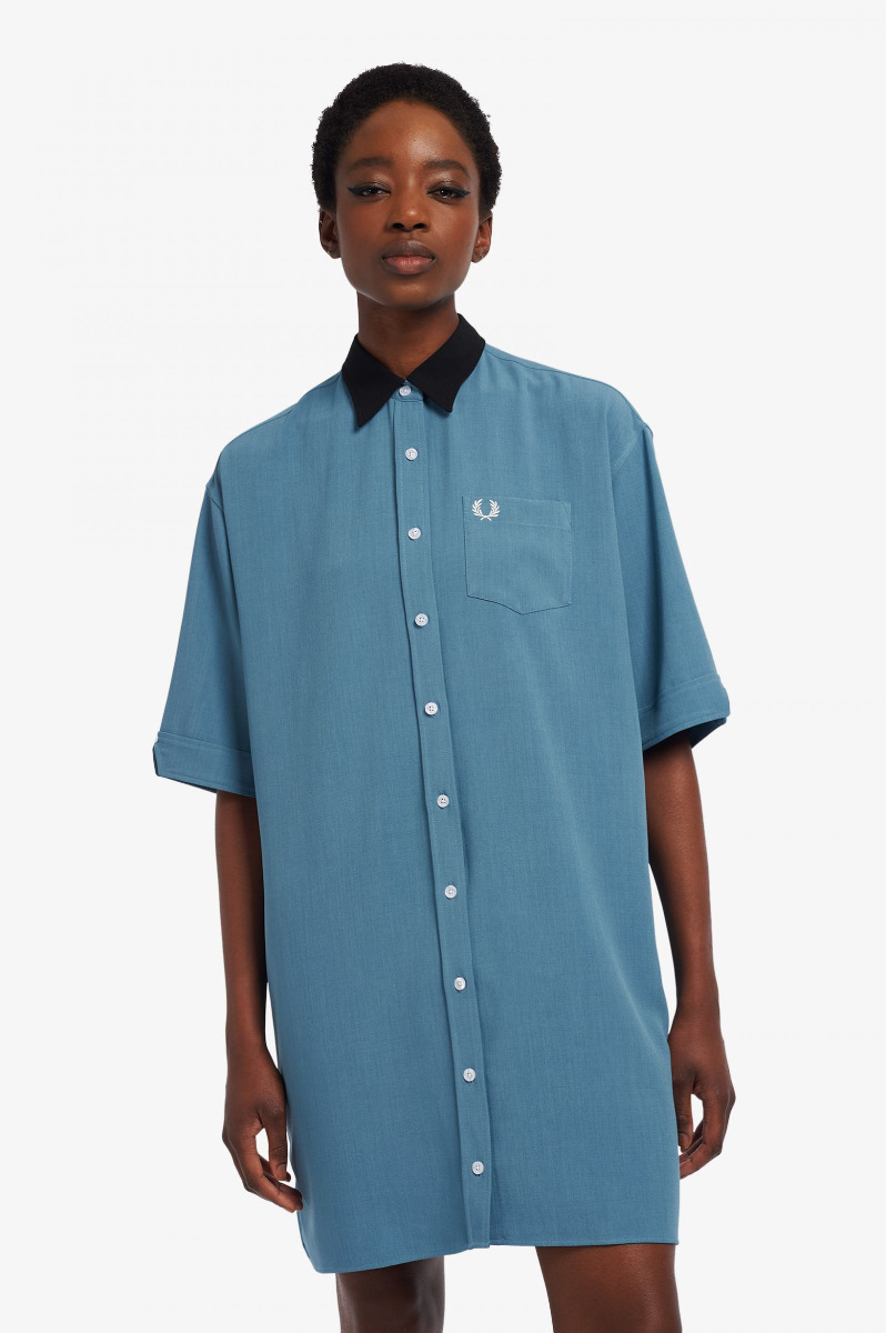 Fred Perry Oversized Shirt Dress Ash Blue-12