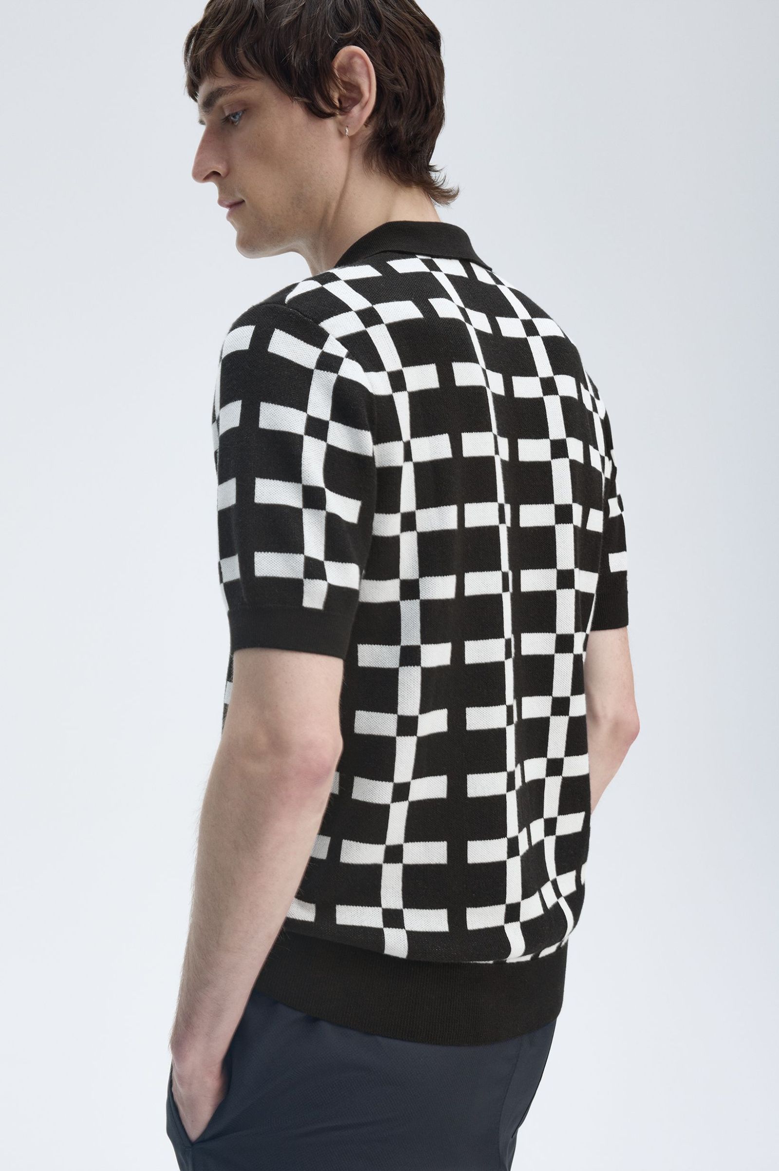 Fred Perry Geometric Jacquard Knit Shirt in Black